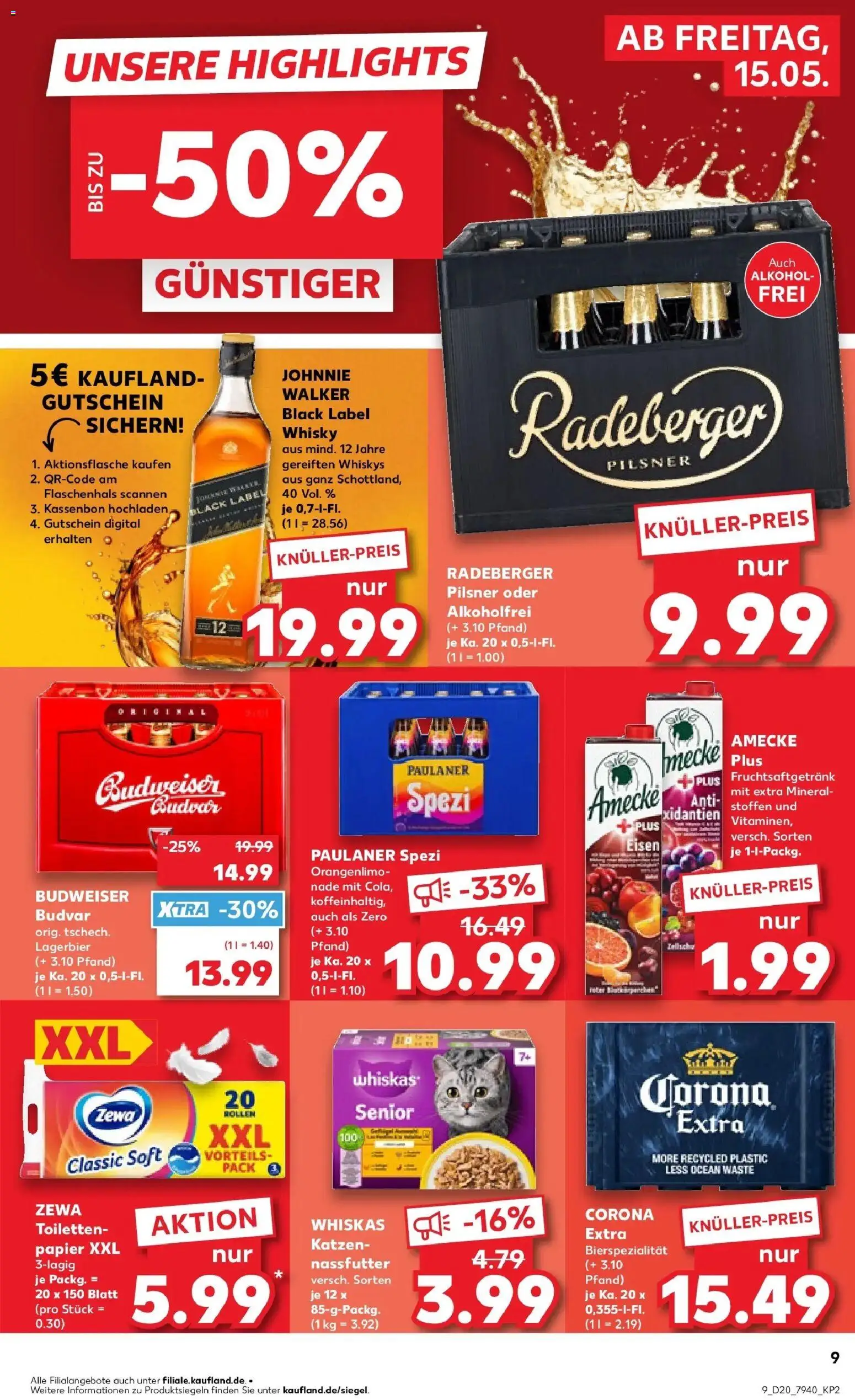 Kaufland Prospekt Bendorf	 – gültig ab 10.05.2026 | Seite: 16 | Produkte: Paulaner spezi, Budweiser, Whiskas, Johnnie walker