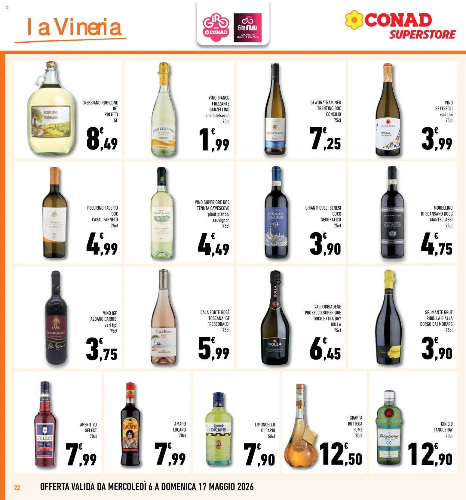 Volantino Conad del 06.05.2026 | Pagina: 22 | Prodotti: Gin, Spumante, Pecorino, Vino bianco