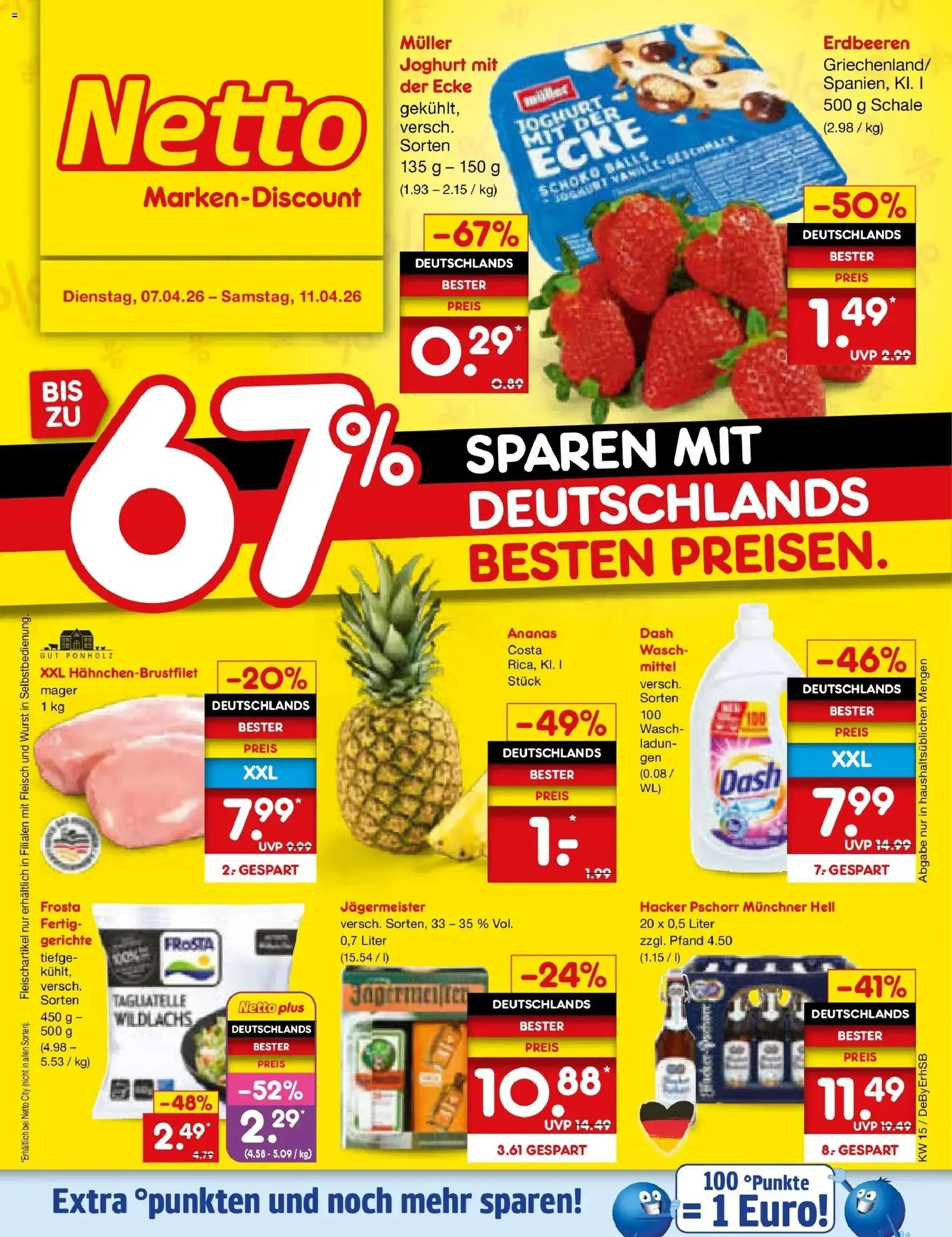Netto Marken-Discount Prospekt München	 – gültig ab 07.04.2026 | Seite: 1 | Produkte: Joghurt, Ananas, Erdbeeren, Fleisch