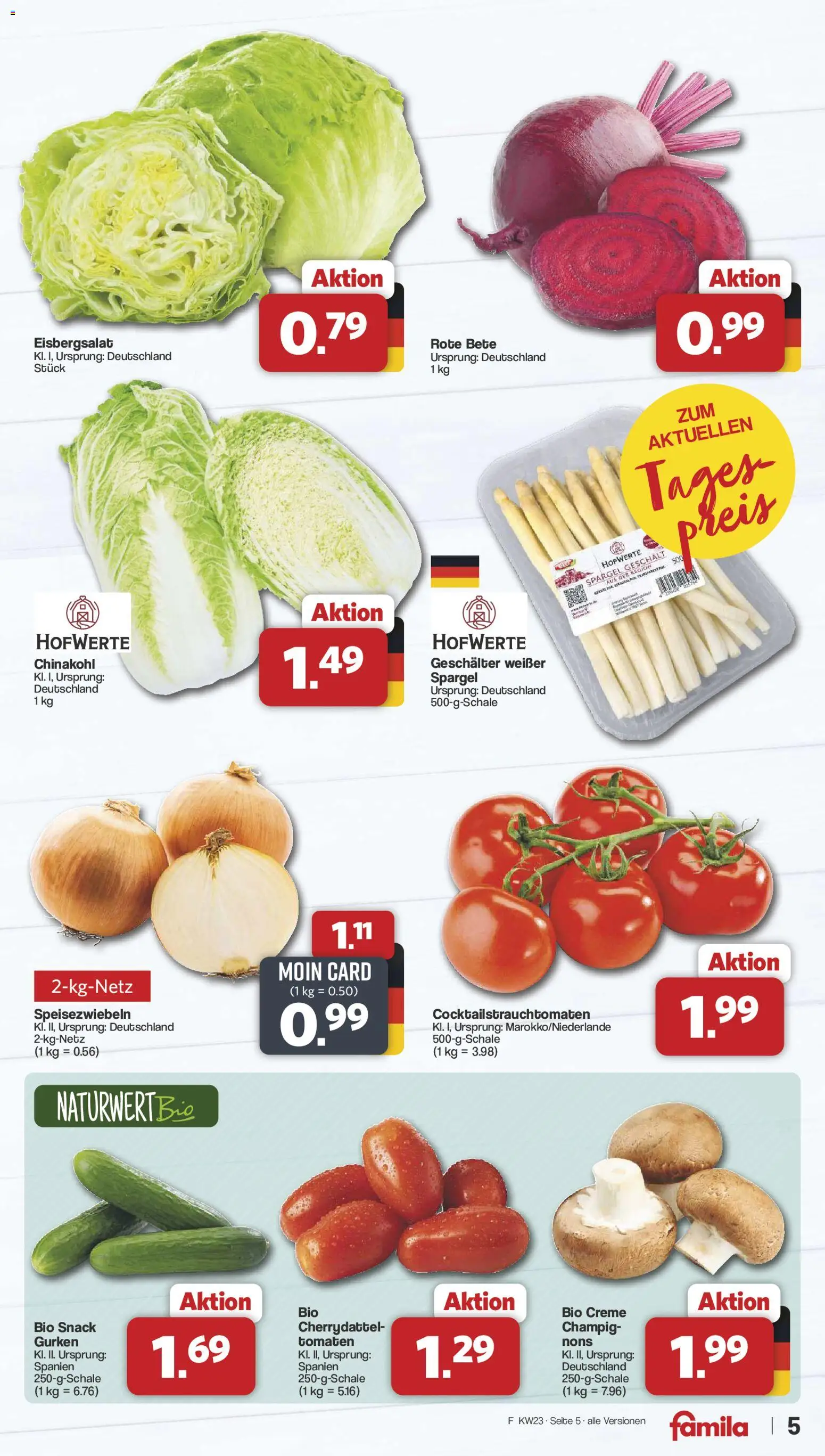 Famila Nordwest Prospekt – gültig ab 01.06.2026 | Seite: 5 | Produkte: Tomaten, Eisbergsalat, Spargel, Gurken