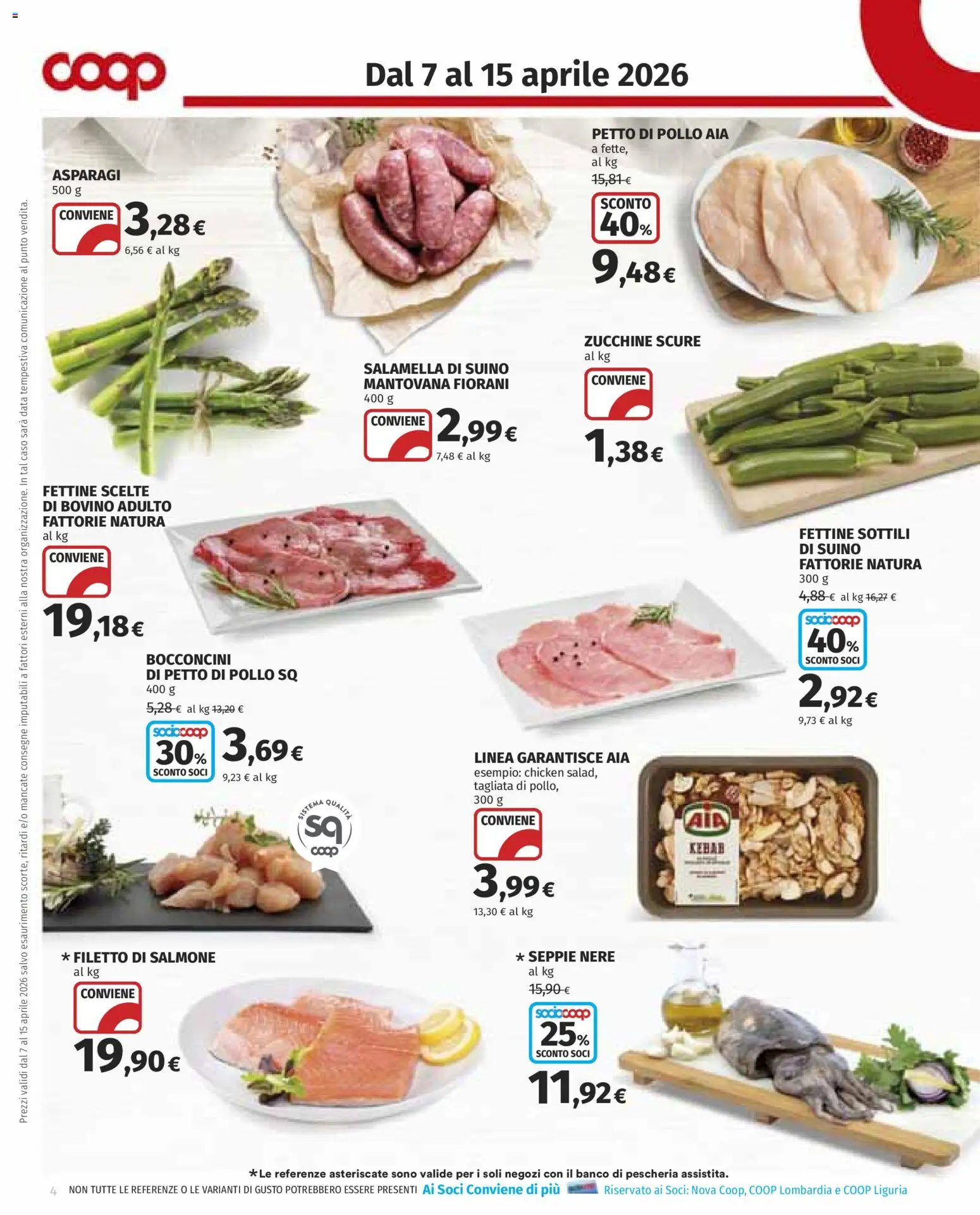 Volantino COOP del 07.04.2026 | Pagina: 4 | Prodotti: Bovino, Petto di Pollo, Data, Asparagi