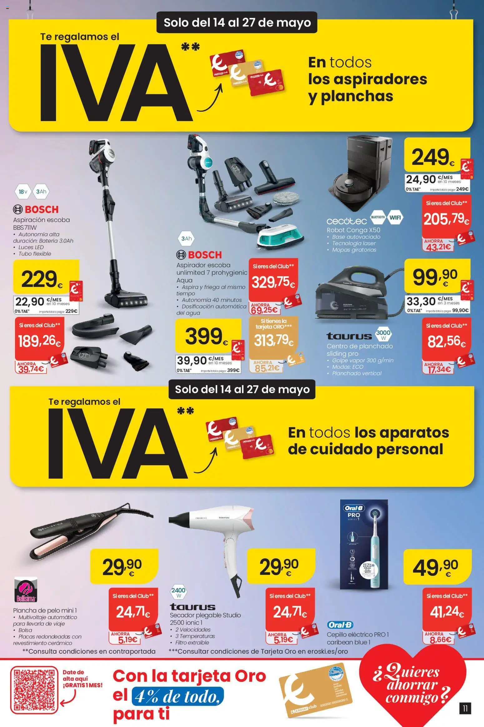 Eroski Te regalamos el IVA │ válido desde el 14.05.2026 | Página: 11 | Productos: Bolsa, Robot, Plancha de pelo, Batería