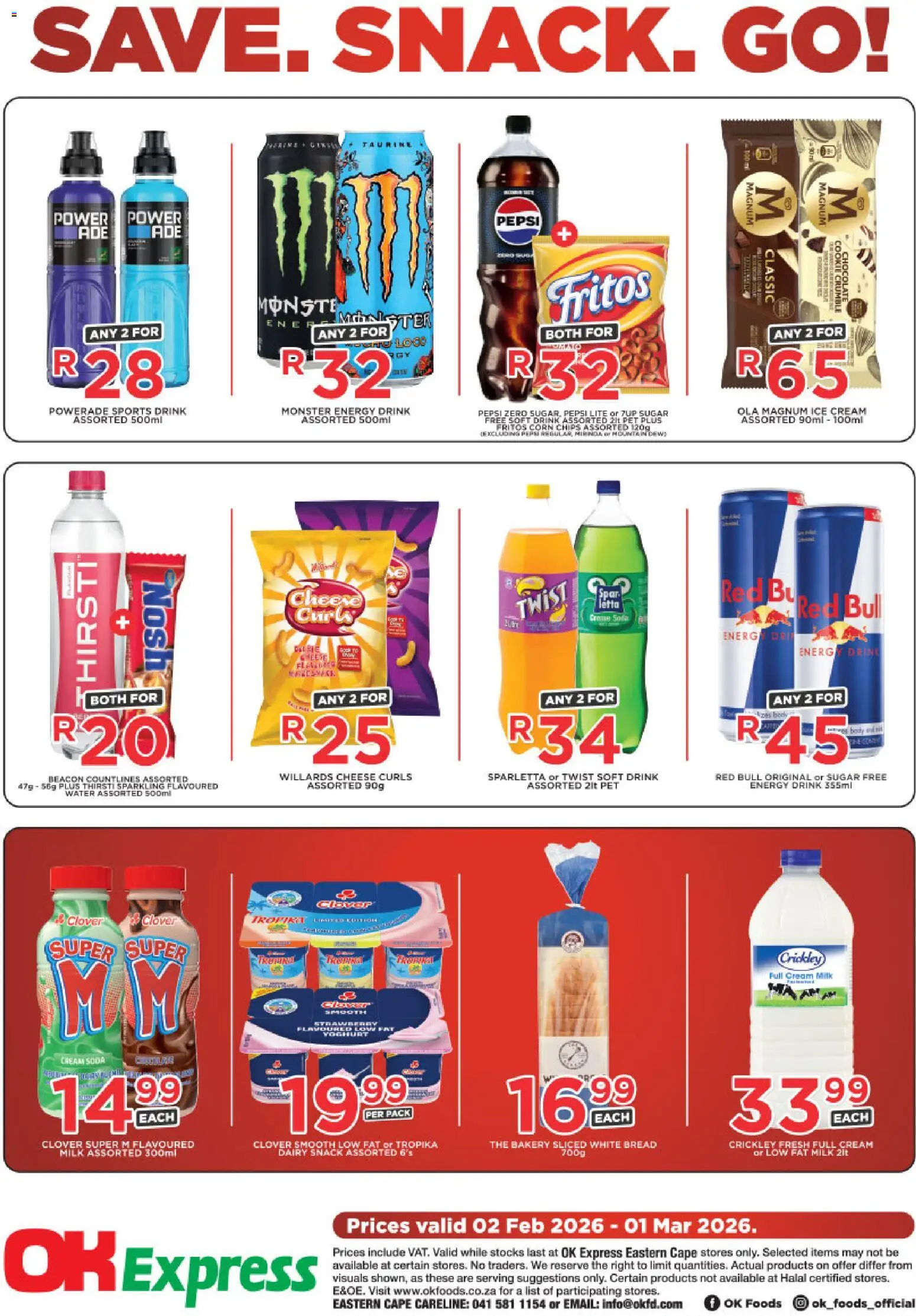 New OK Foods catalogue – valid from 02/02/2026 | Page: 1 | Products: Cream, Water, Sugar, Sports drink