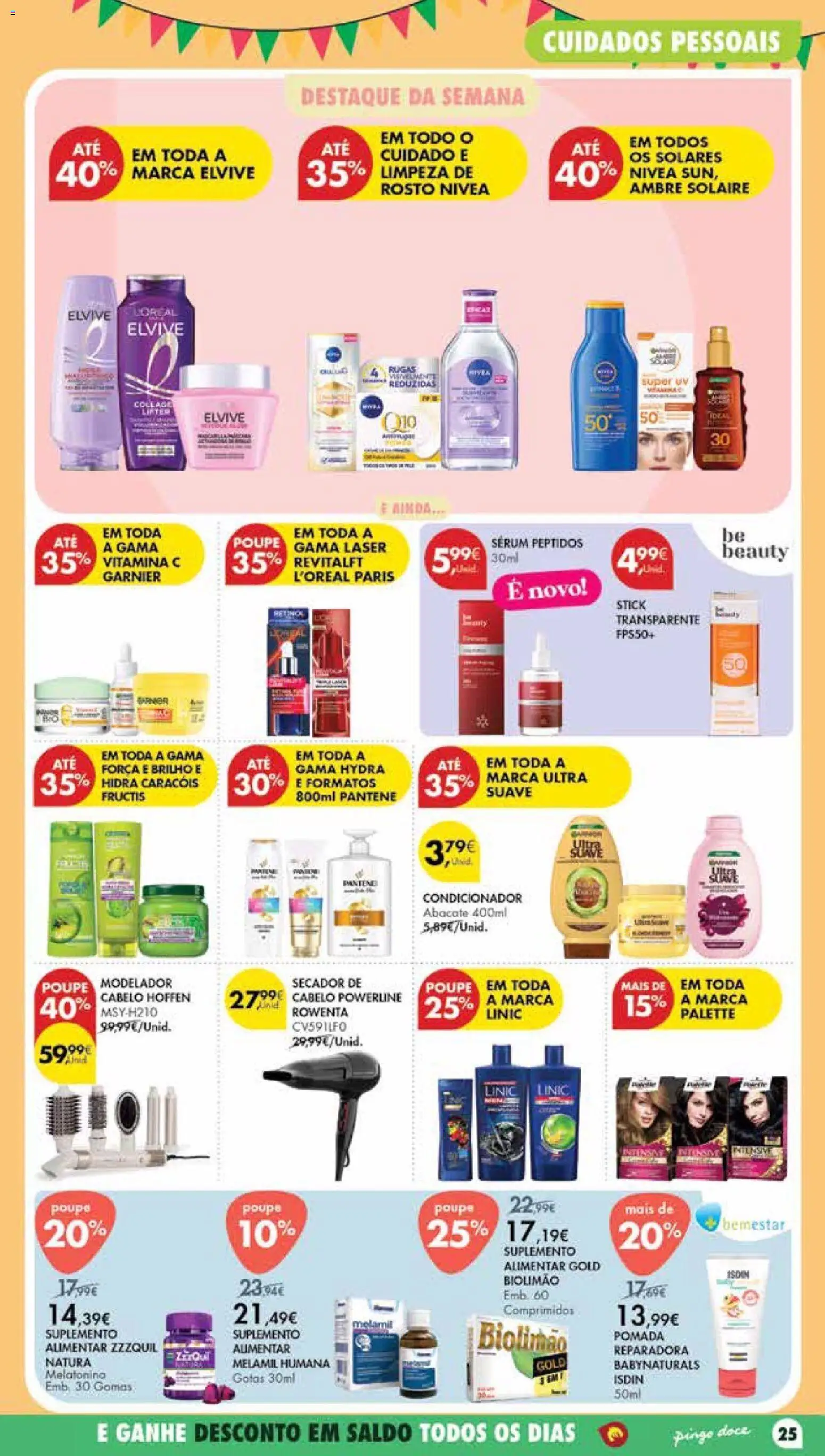 Pingo Doce Poupe Esta Semana Madeira │ válido de 23/06/2026 | Página: 25 | Produtos: Secador de cabelo, Sérum, Melatonina, Vitamina c