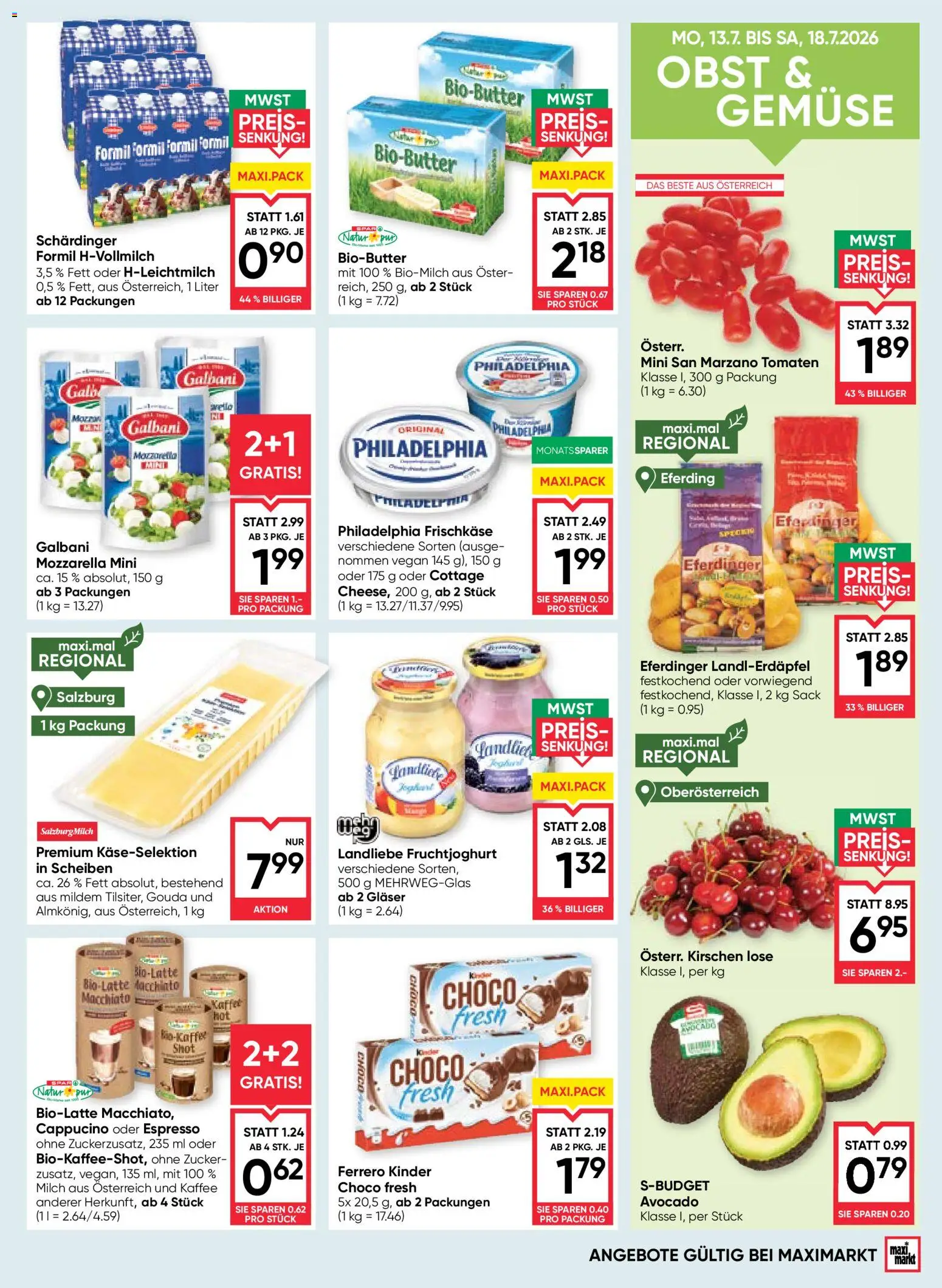 Maximarkt Flugblatt gültig ab 16.07.2026 | Seite: 9 | Produkte: Avocado, Gemüse, Milch, Tomaten
