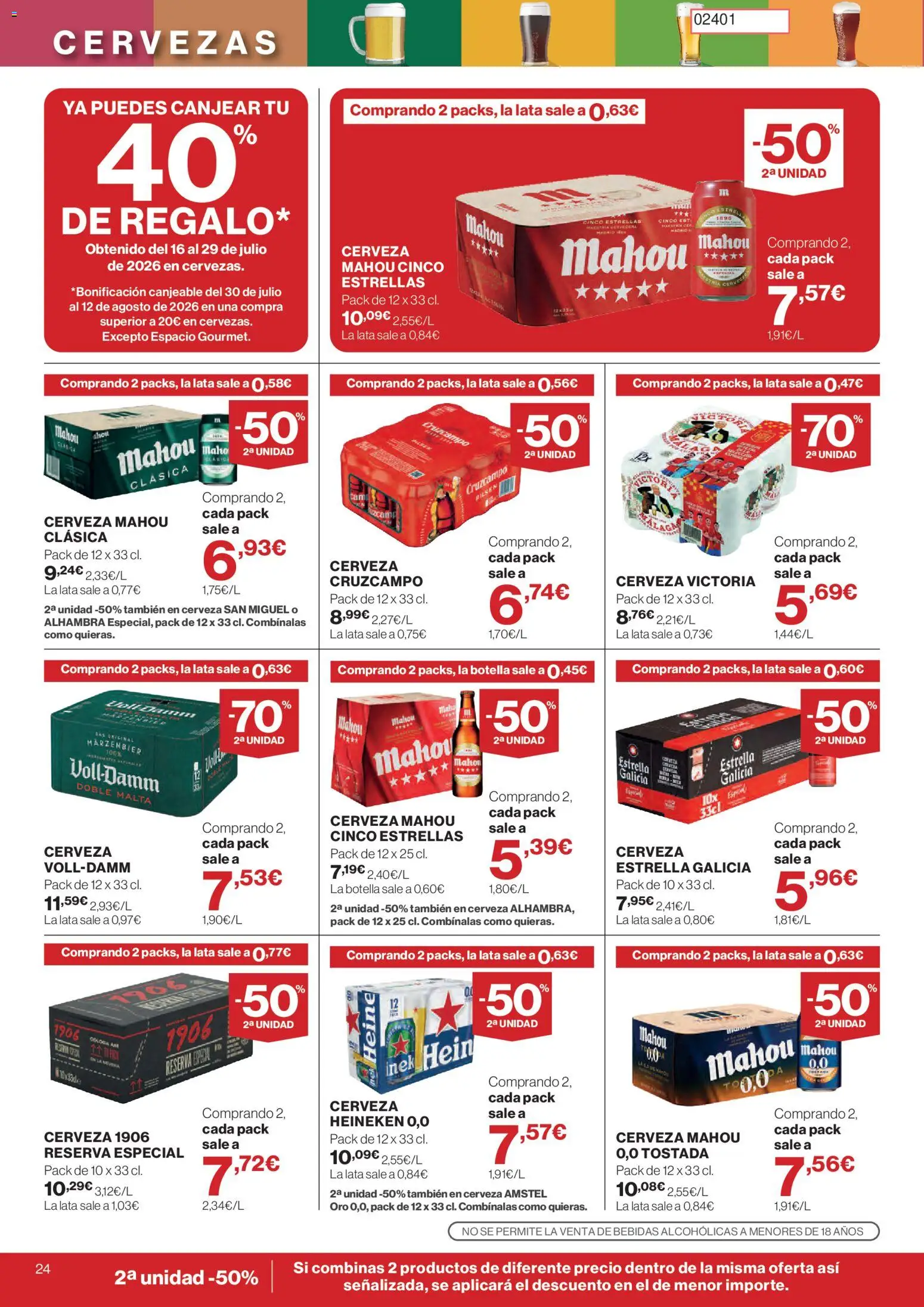 Hipercor catálogo │ válido desde el 30/07/2026 | Página: 24 | Productos: Cerveza, Σπανάκι