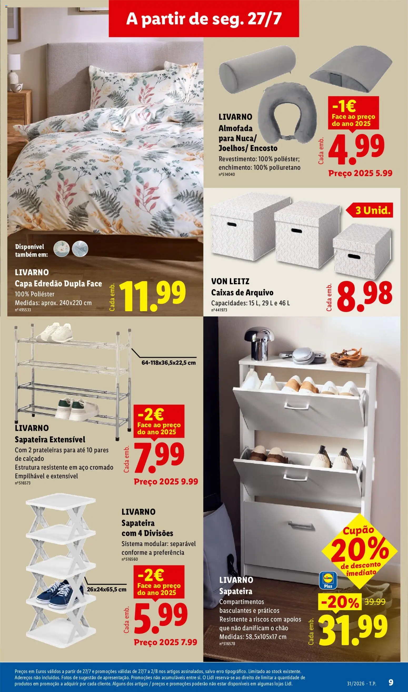Lidl Novidades │ válido de 27/07/2026 | Página: 9 | Produtos: Almofada, Sapateira