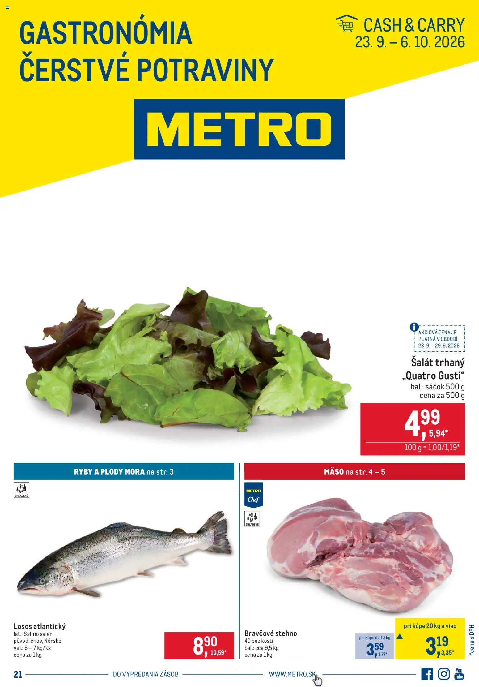 Nové Metro akcie – leták je platný od 23.09.2026 | Strana: 1 | Produkty: Ryby, Mäso, Losos, Šalát