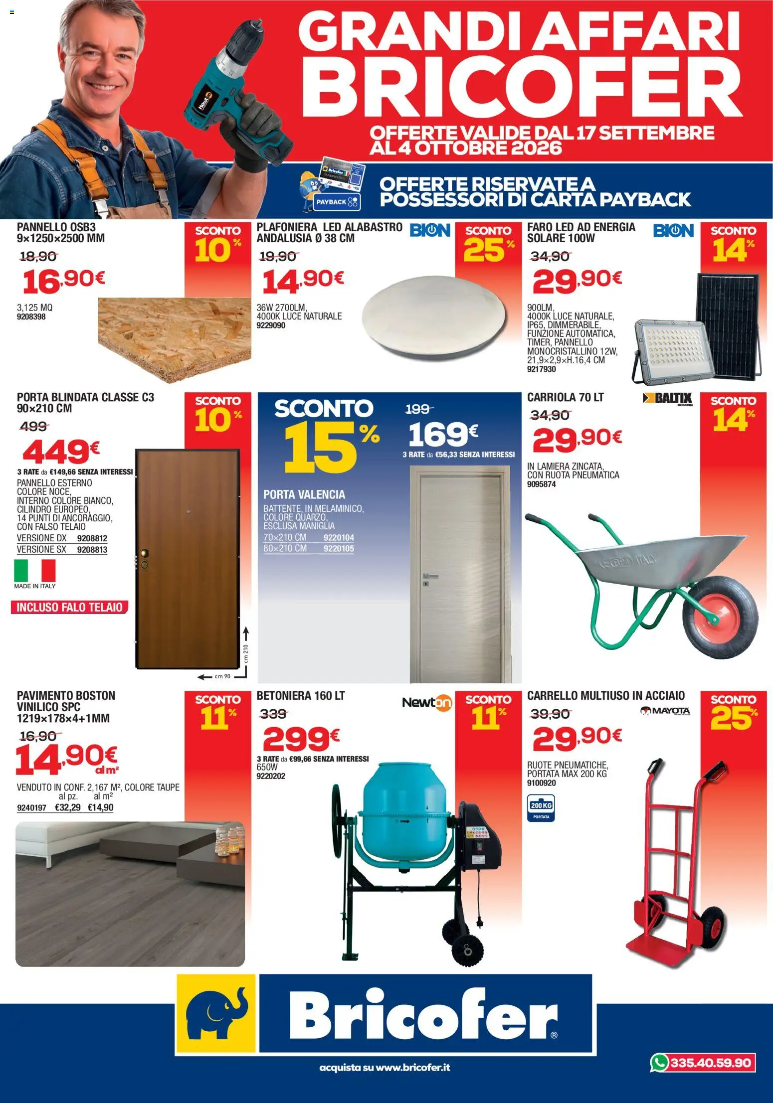 Volantino Bricofer del 17/09/2026 | Pagina: 1 | Prodotti: Porta, Carrello, Carriola, Betoniera