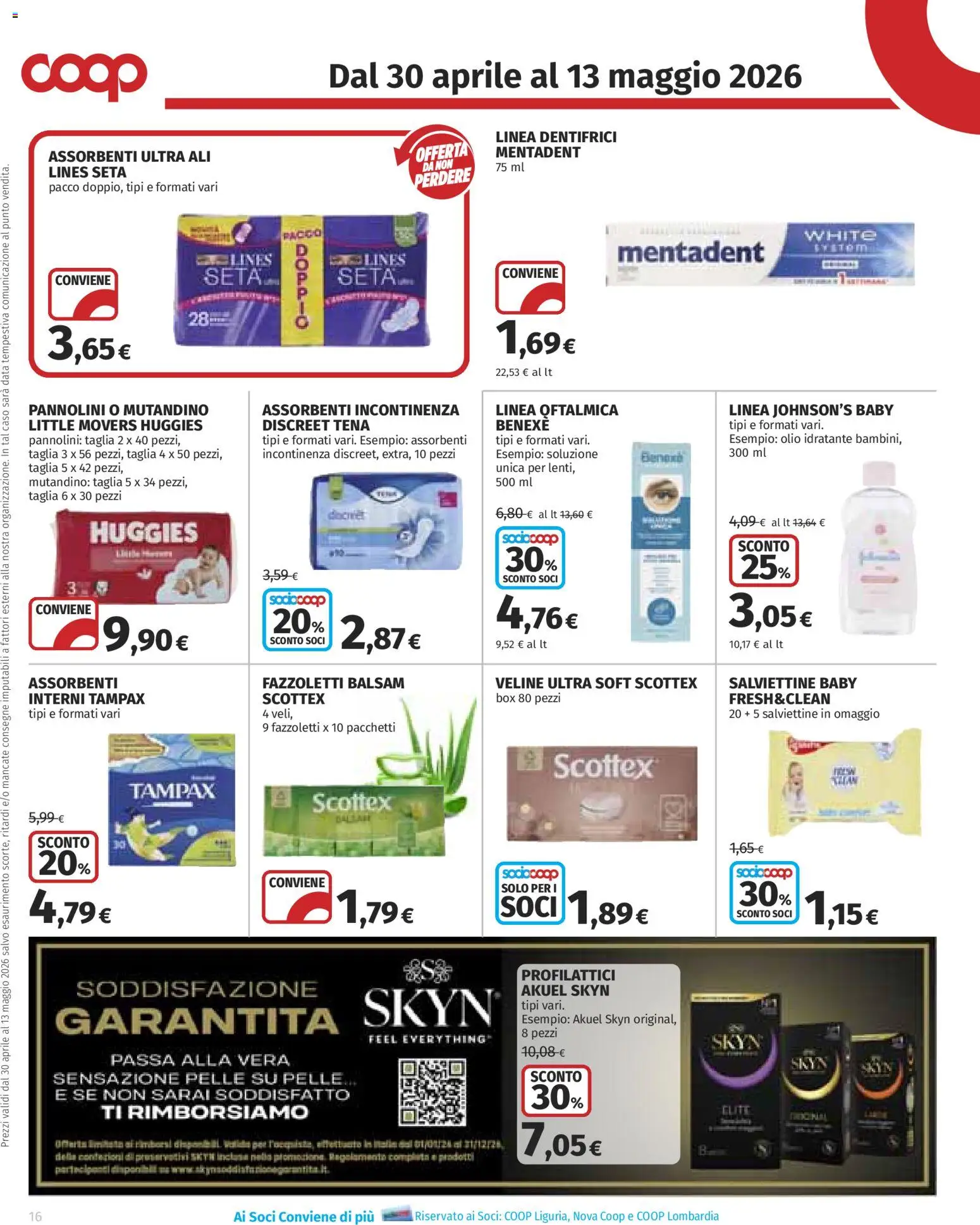 Volantino COOP del 30.04.2026 | Pagina: 16 | Prodotti: Fazzoletti, Profilattici, Olio, Data