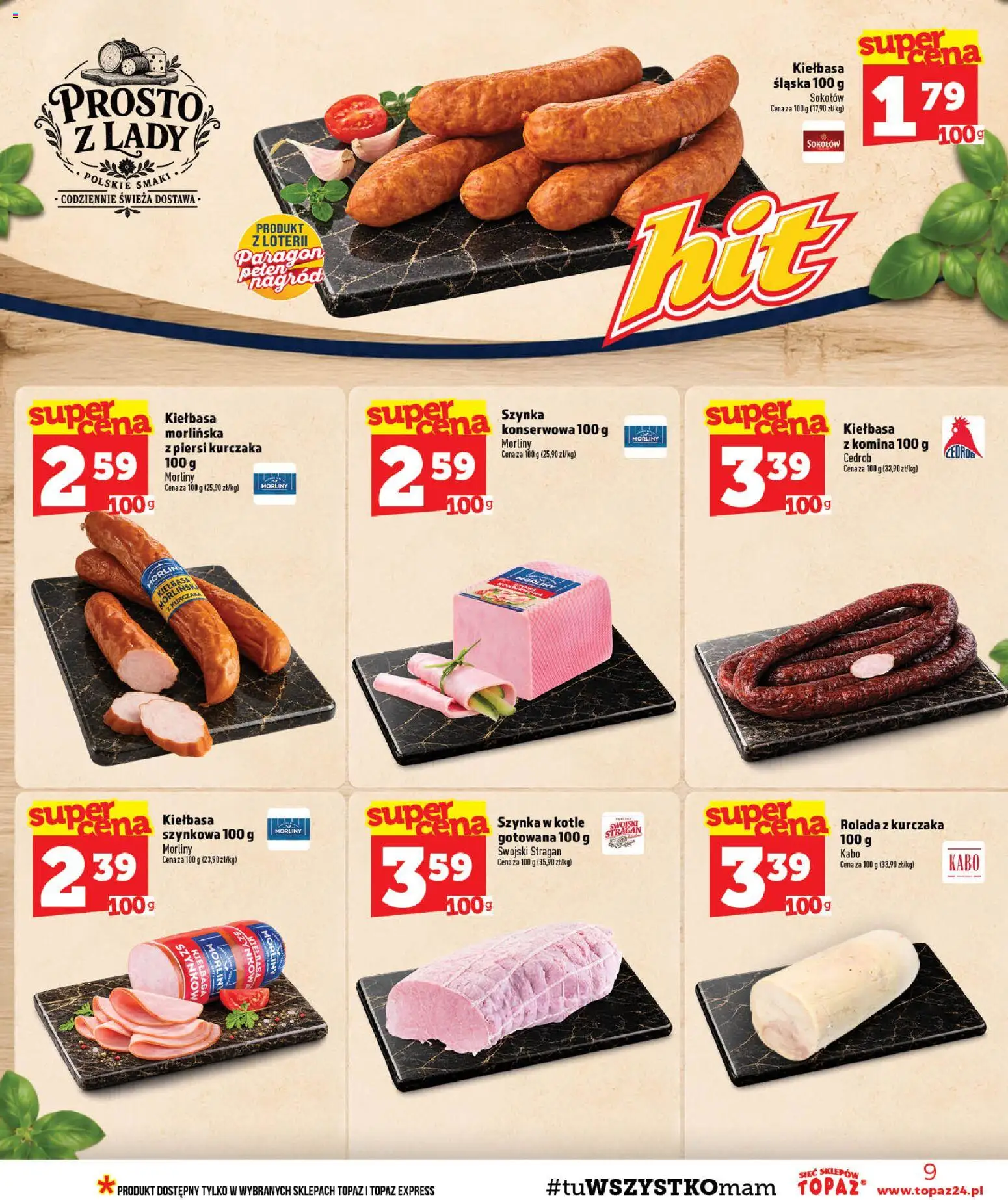 Topaz gazetka - MAZ od 17.09.2026 | Strona: 9 | Produkty: Kiełbasa, Piersi, Rolada, Szynka