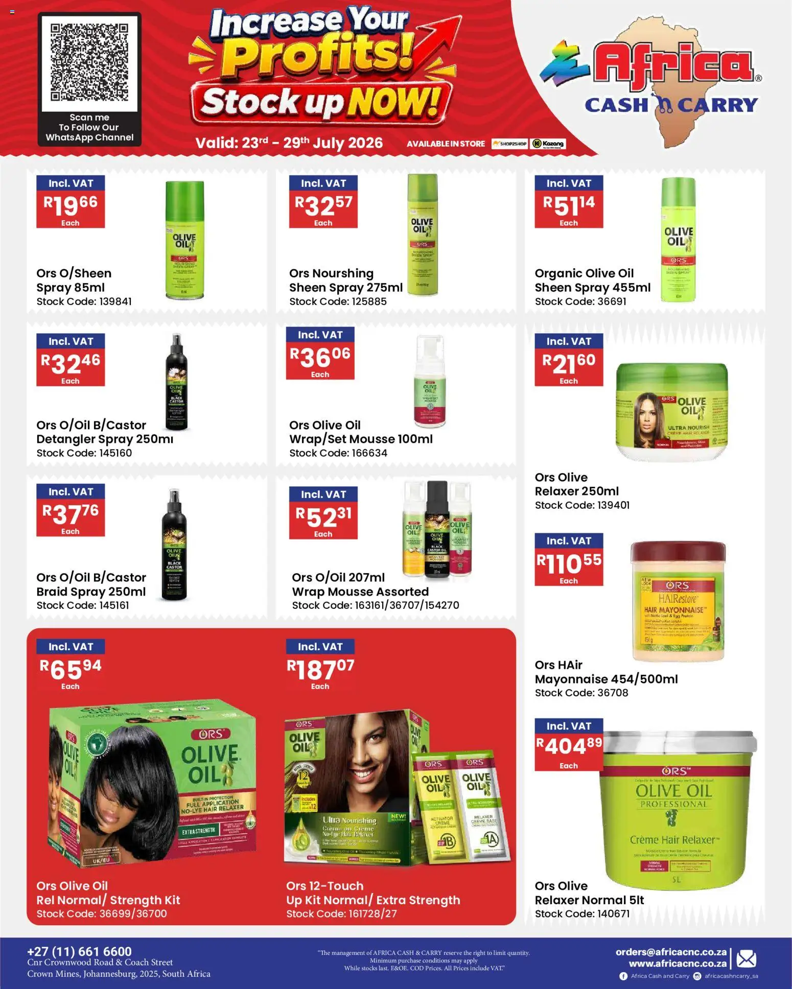 New Africa Cash & Carry catalogue – valid from 23/07/2026 | Page: 74 | Products: Oil, Stock, Mayonnaise, Relaxer