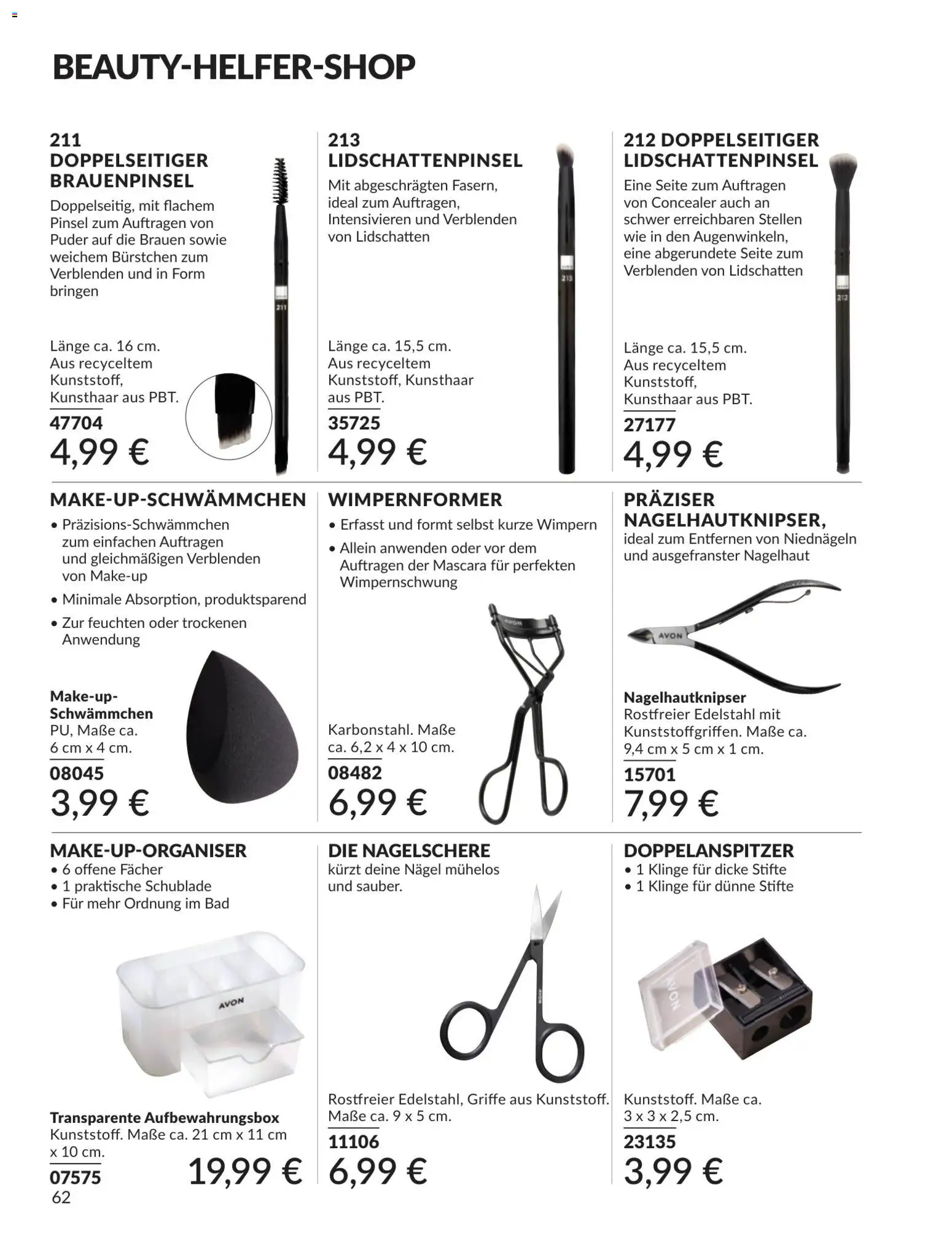 AVON Katalog Juli 2026 – gültig ab 01.07.2026 | Seite: 62 | Produkte: Concealer, Pinsel, Mascara, Nagelschere