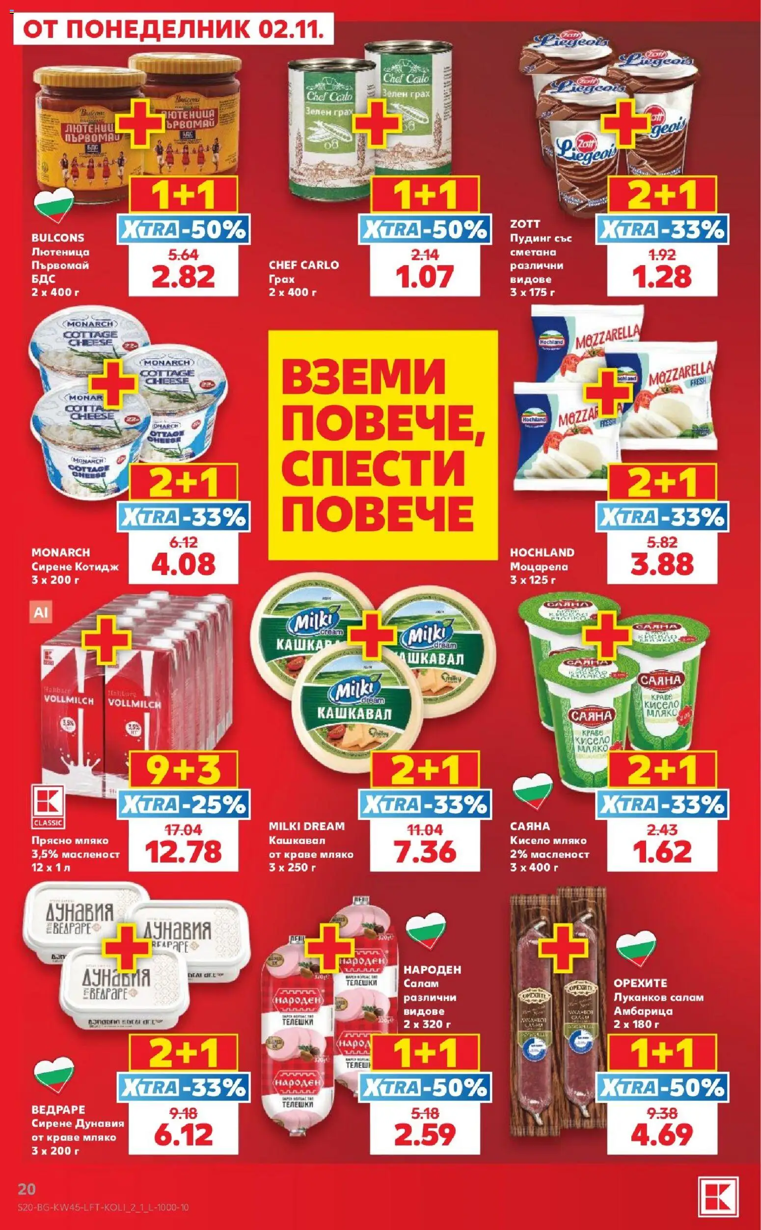 {H1} | Страница: 20 | Продукти: Кисело мляко, Краве, Сирене, Моцарела