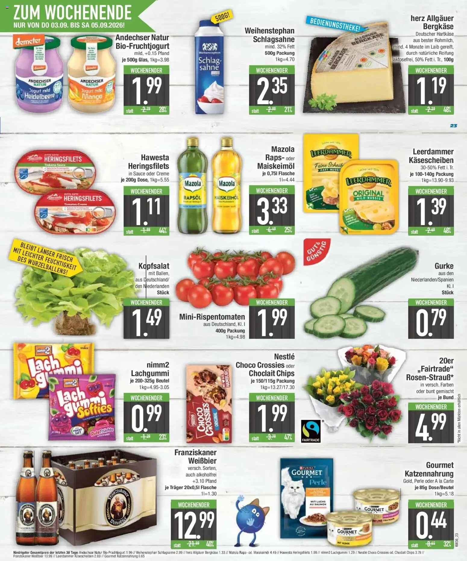 E center Prospekt Krumbach (ab 31.08.2026) zum Blättern | Seite: 29 | Produkte: Schlagsahne, Leerdammer, Creme, Lachs