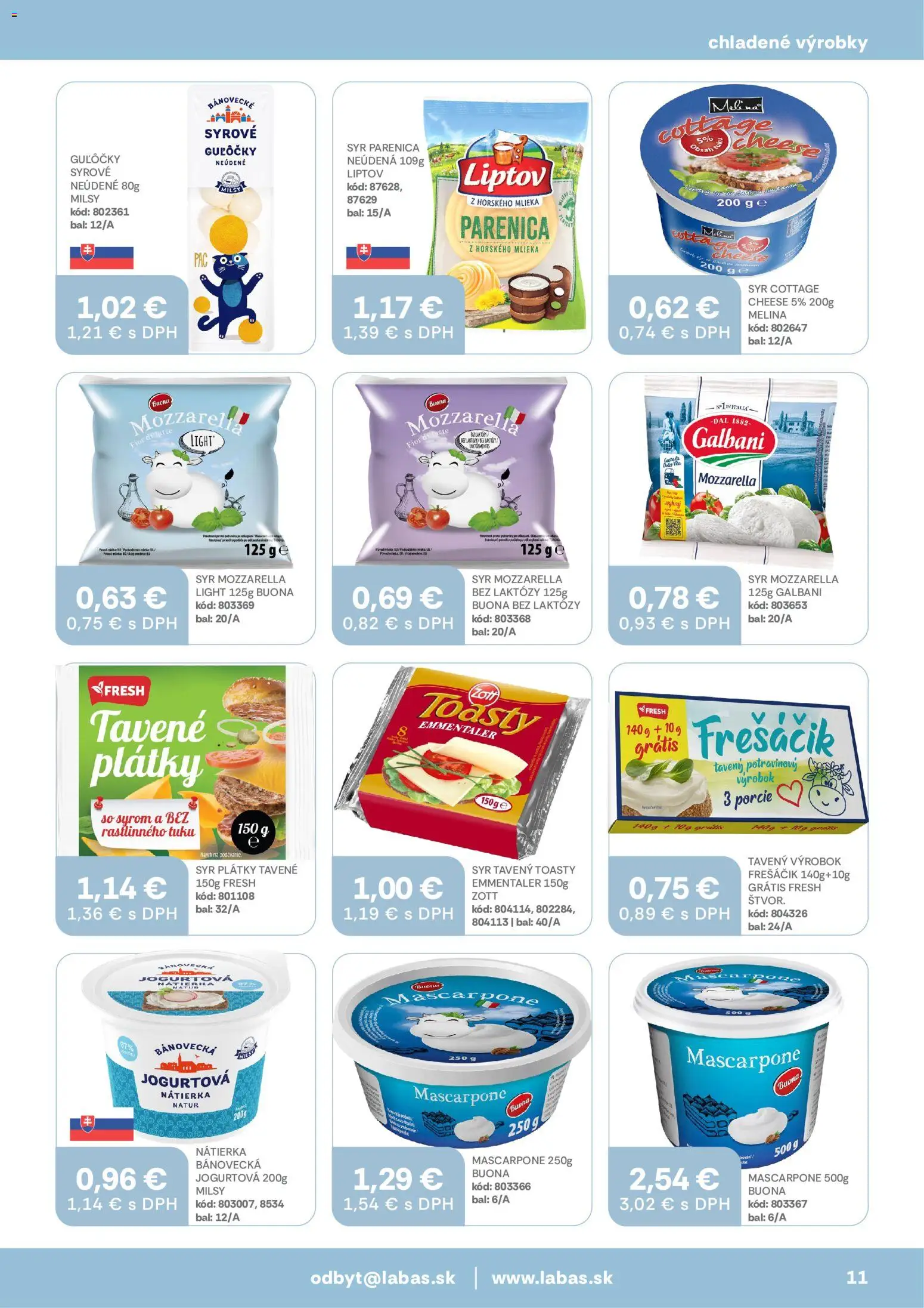 Nové Labaš akcie – leták je platný od 14.08.2026 | Strana: 11 | Produkty: Syr, Mozzarella, Nátierka, Cottage cheese
