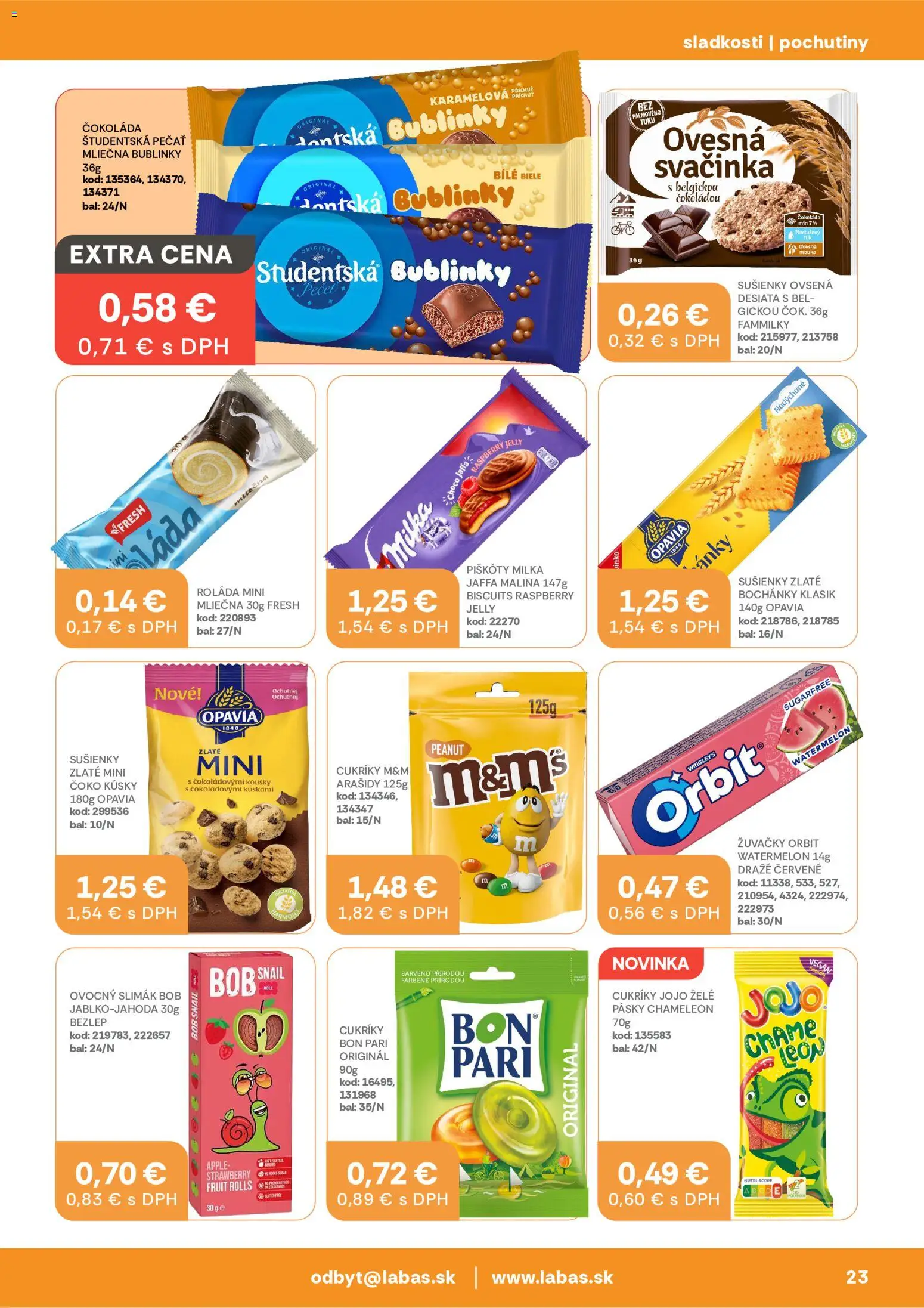 Nové Labaš akcie – leták je platný od 03.07.2026 | Strana: 23 | Produkty: Čokoláda, Cukríky, Študentská pečať, Milka