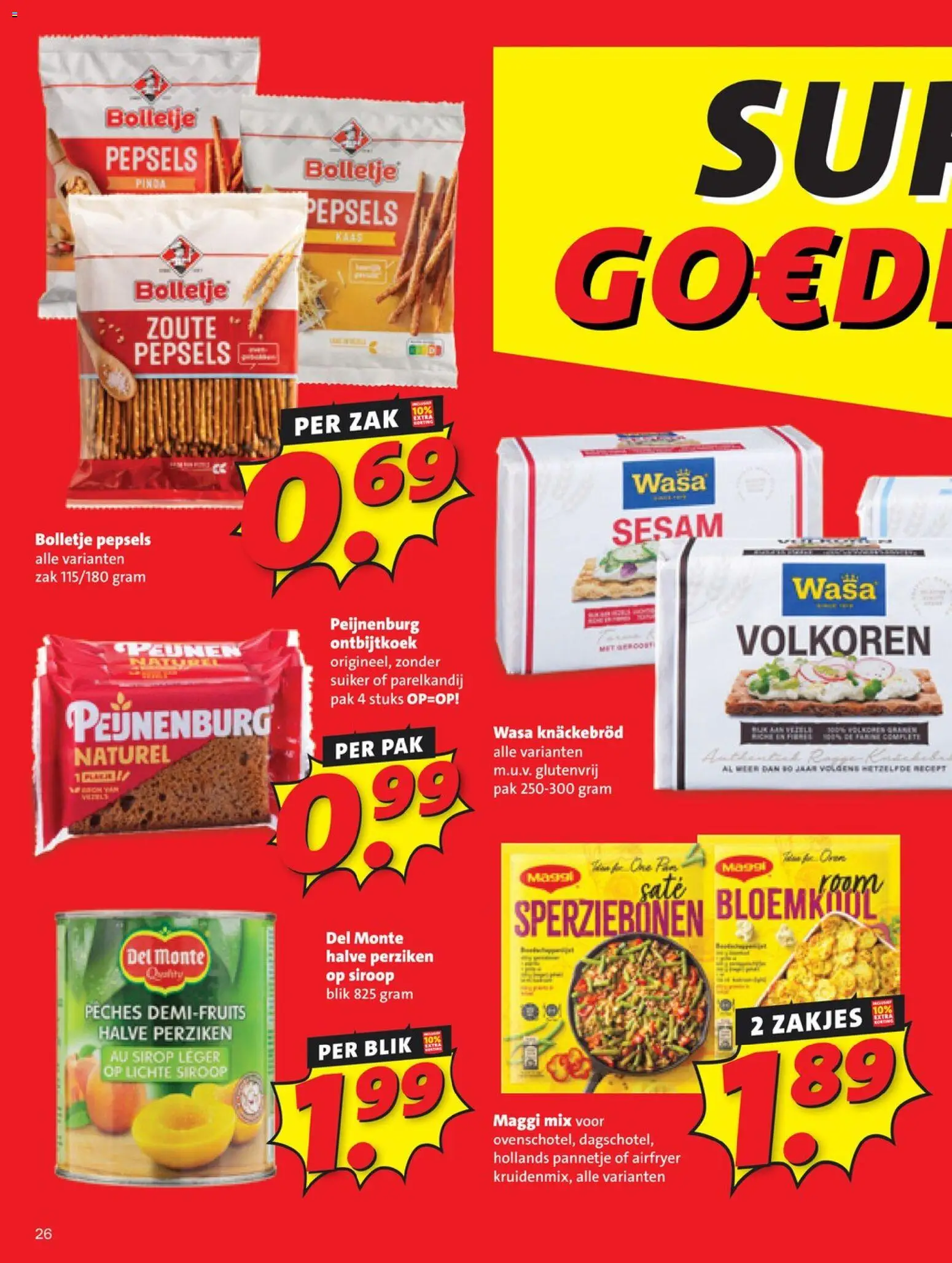 {H1} | Pagina: 26 | Producten: Waffelini, Zak, Perziken