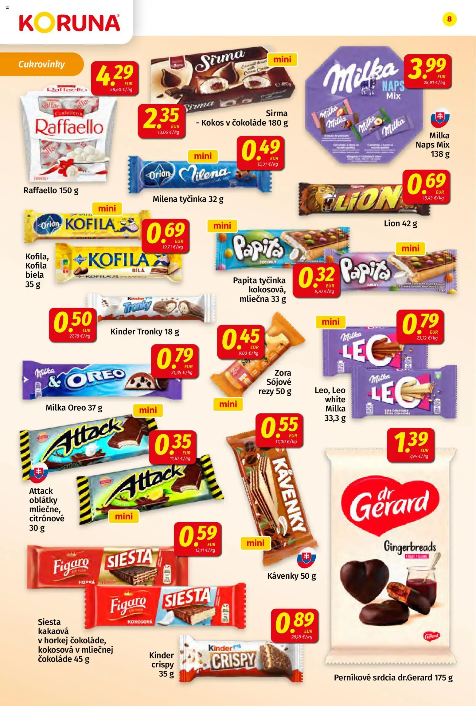 Nové Koruna akcie – leták je platný od 17.07.2026 | Strana: 8 | Produkty: Kinder, Milka