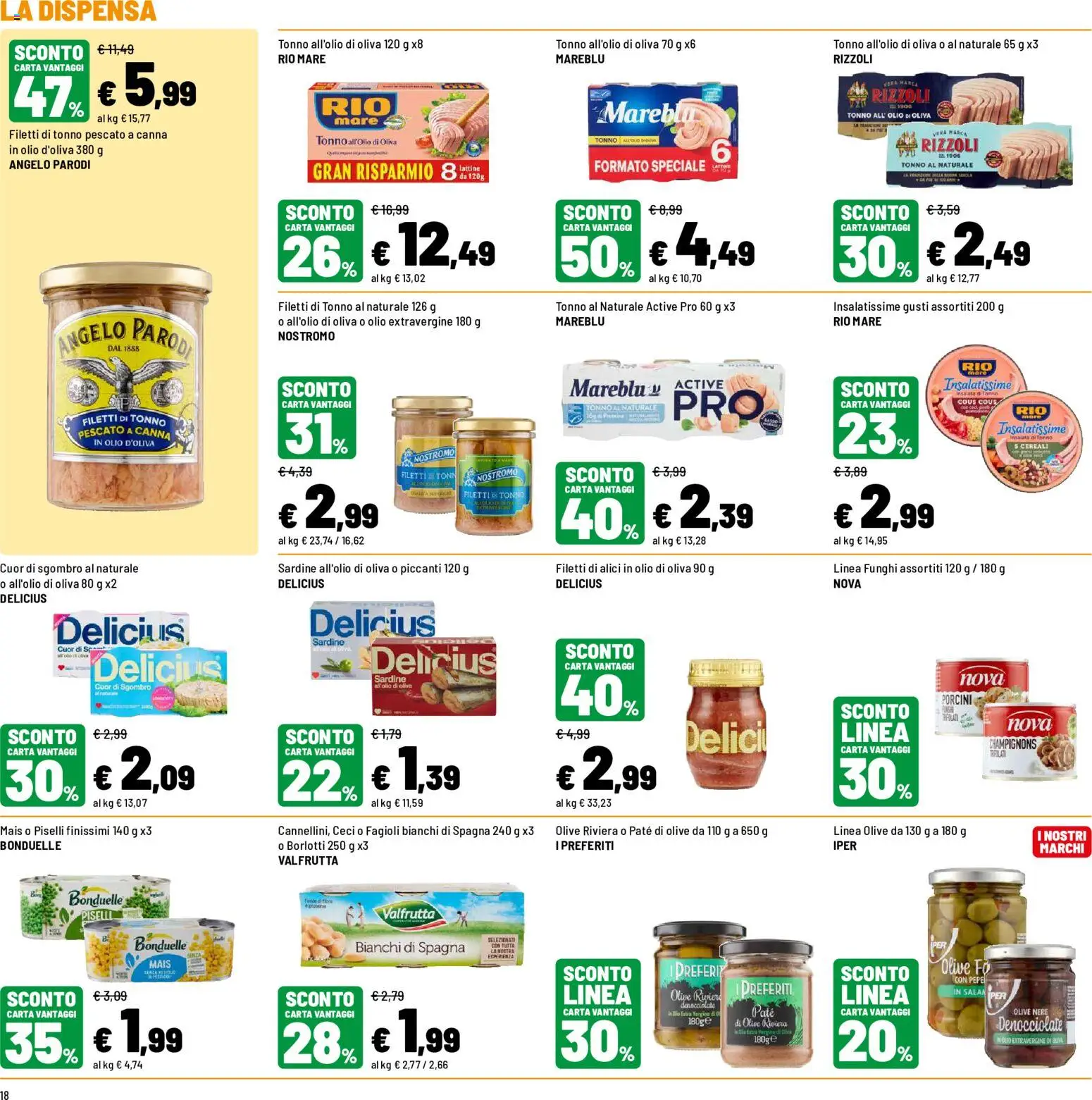 Volantino Iper del 10/08/2026 | Pagina: 18 | Prodotti: Cereali, Fagioli, Olive, Alici