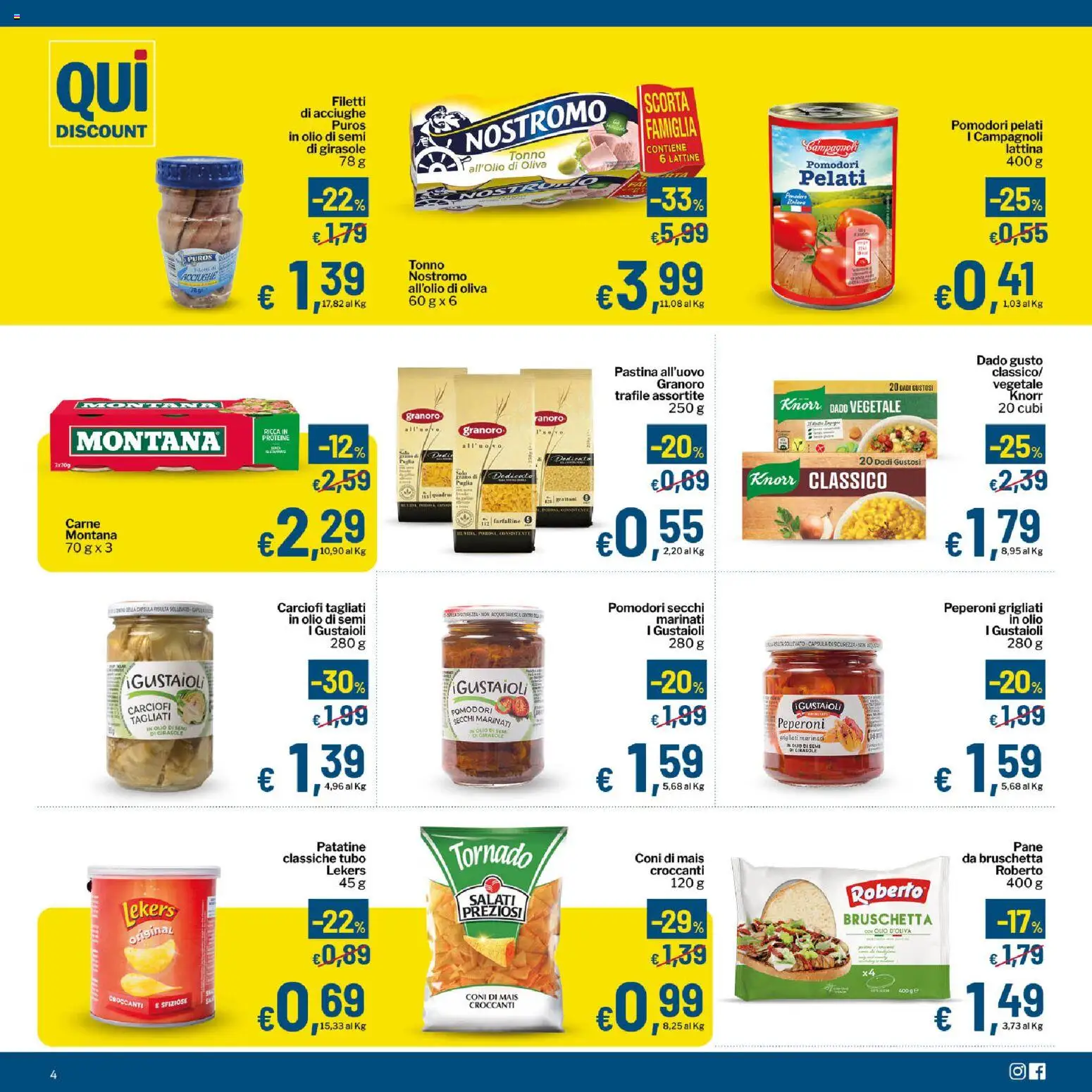 Volantino Qui Discount del 06/10/2026 | Pagina: 4 | Prodotti: Olio di semi, Patatine, Pomodori, Olio d'oliva