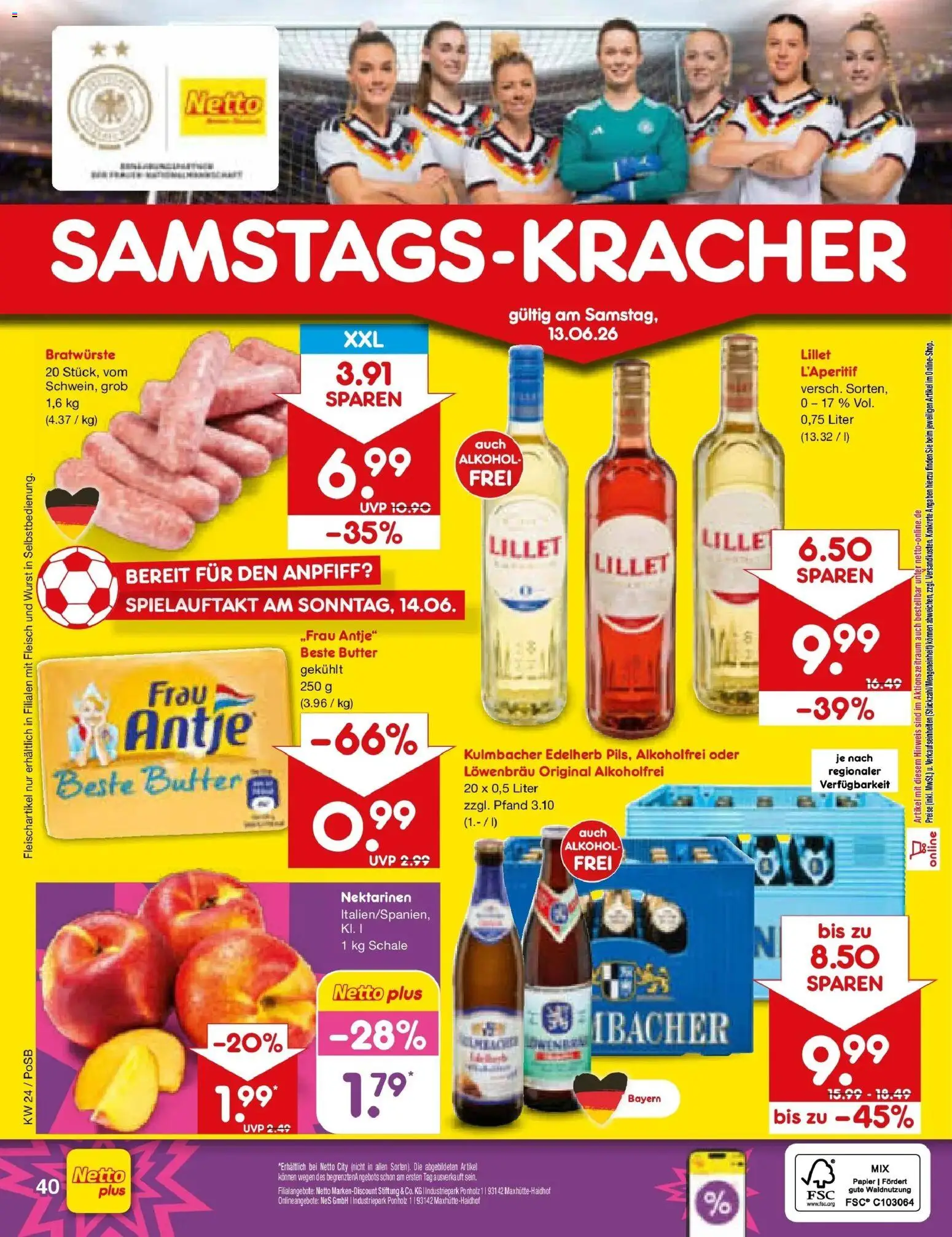 Netto Marken-Discount Prospekt Regensburg – gültig ab 08.06.2026 | Seite: 58 | Produkte: Butter, Nektarinen, Wurst, Fleisch