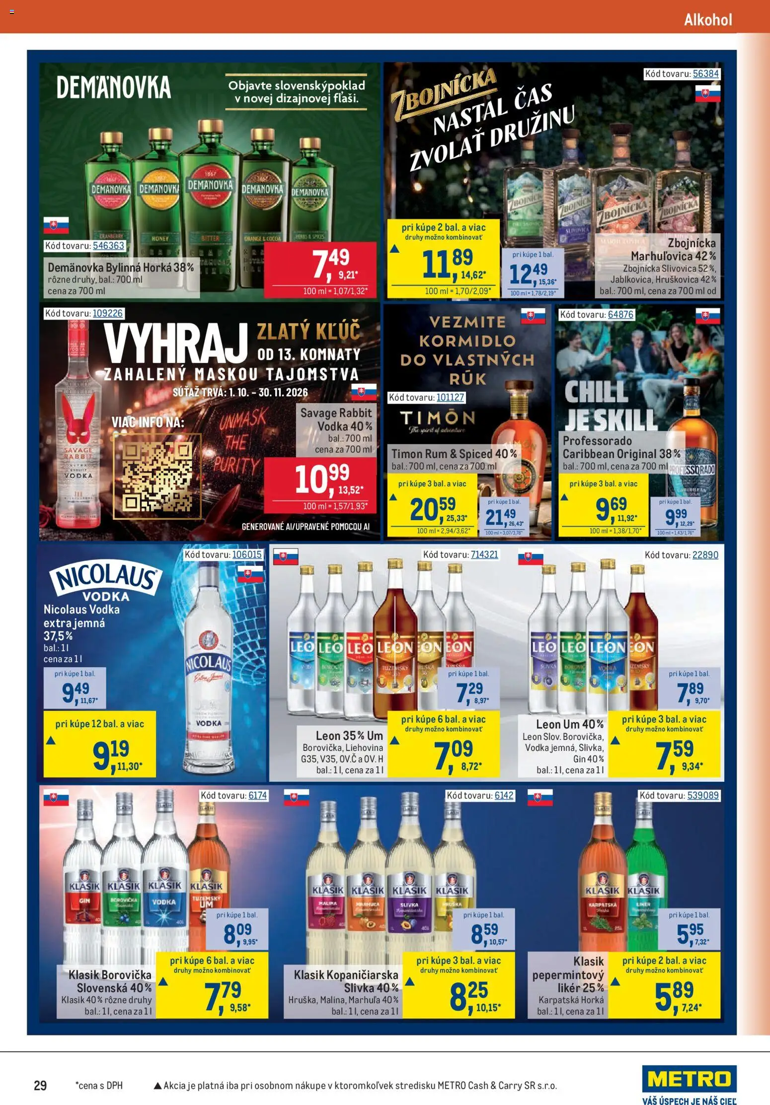 Nové Metro akcie – leták je platný od 07.10.2026 | Strana: 29 | Produkty: Hruškovica, Borovička, Gin, Alkohol