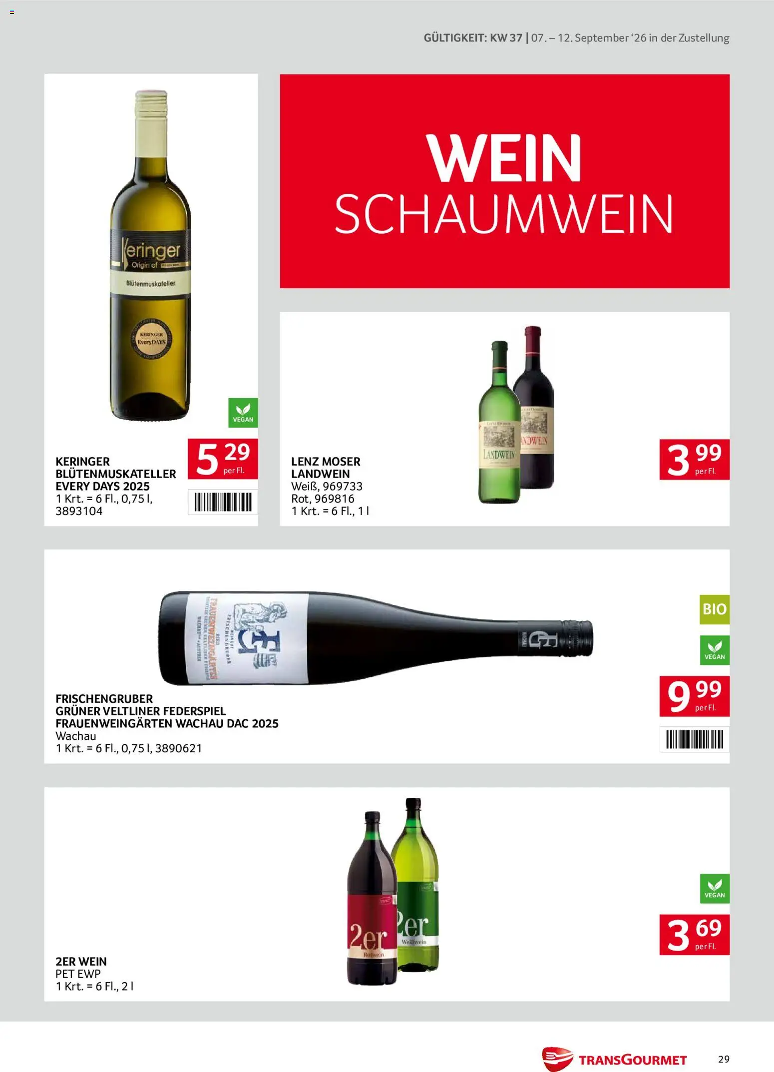 Transgourmet Zustellaktion - Broschüre gültig ab 07.09.2026 | Seite: 29 | Produkte: Rotwein, Wein