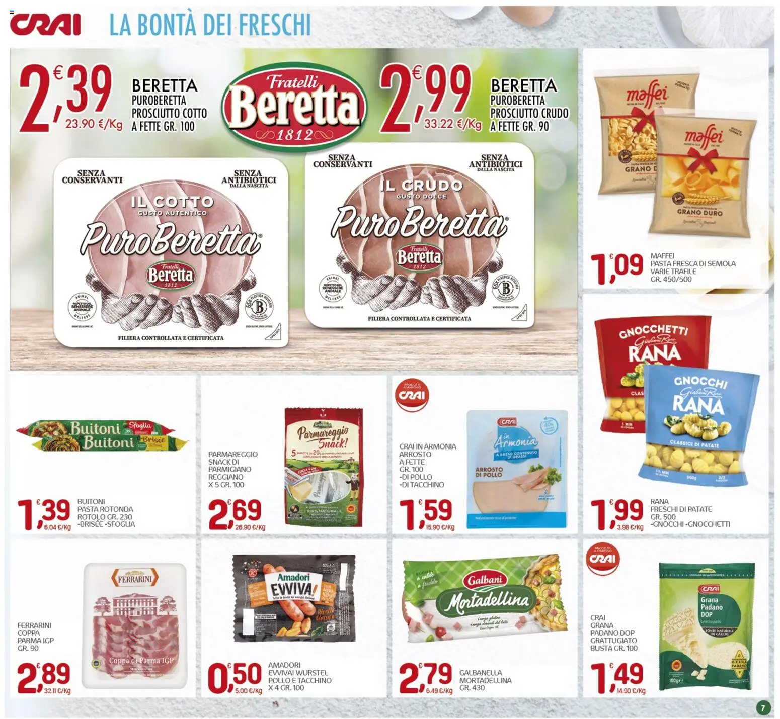 Volantino CRAI del 11.06.2026 | Pagina: 7 | Prodotti: Prosciutto Cotto, Patate, Pasta, Wurstel