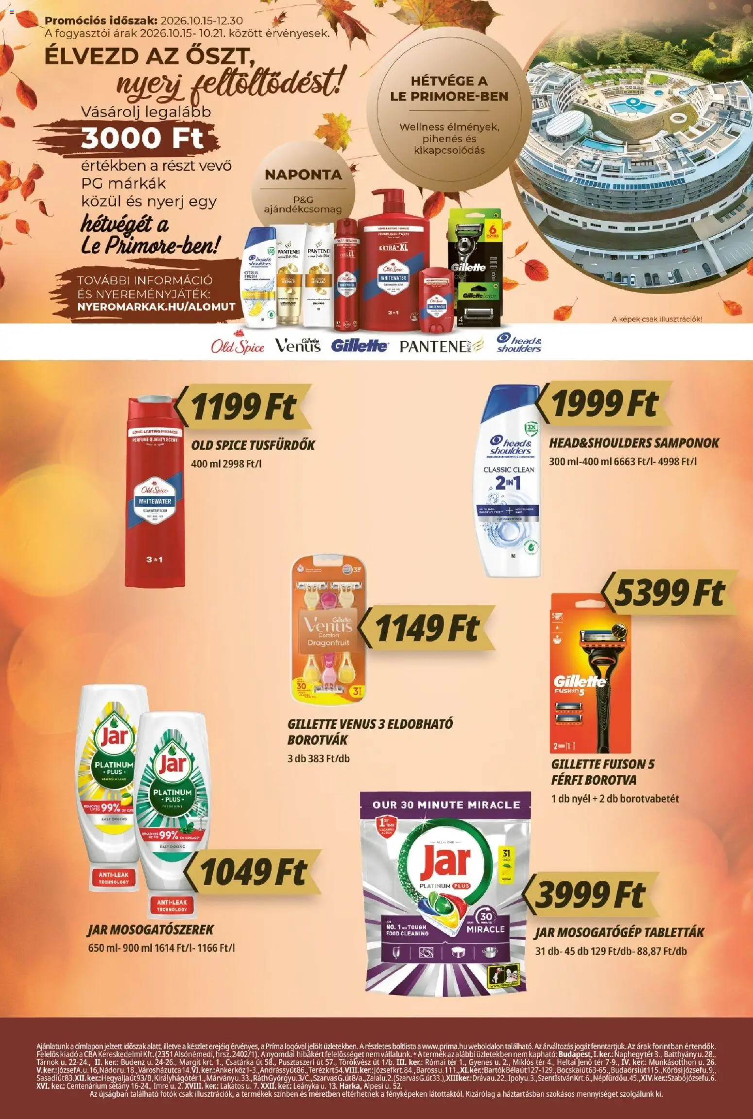 CBA Príma akciós ujság - amely érvényes a következő dátumtól: 2026.10.15. | Oldal: 12 | Termékek: Old spice, Mosogatógép, Ajándékcsomag, Gillette Venus