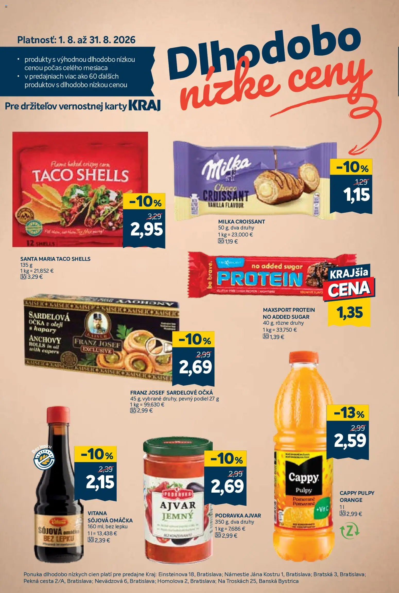 Nové Kraj akcie – leták je platný od 20.08.2026 | Strana: 14 | Produkty: Croissant, Protein, Milka, Sójová omáčka