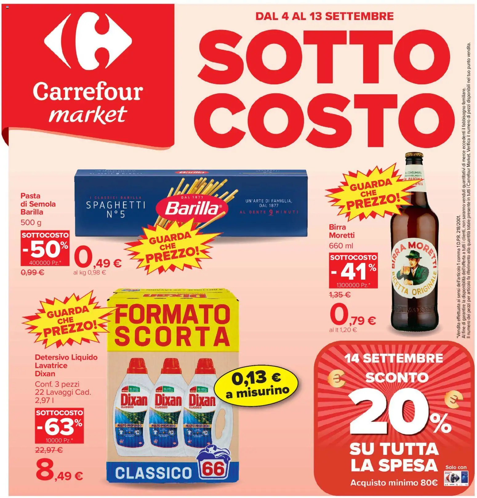 Volantino Carrefour del 04/09/2026 | Pagina: 1 | Prodotti: Birra, Pasta, Barilla, Lavatrice