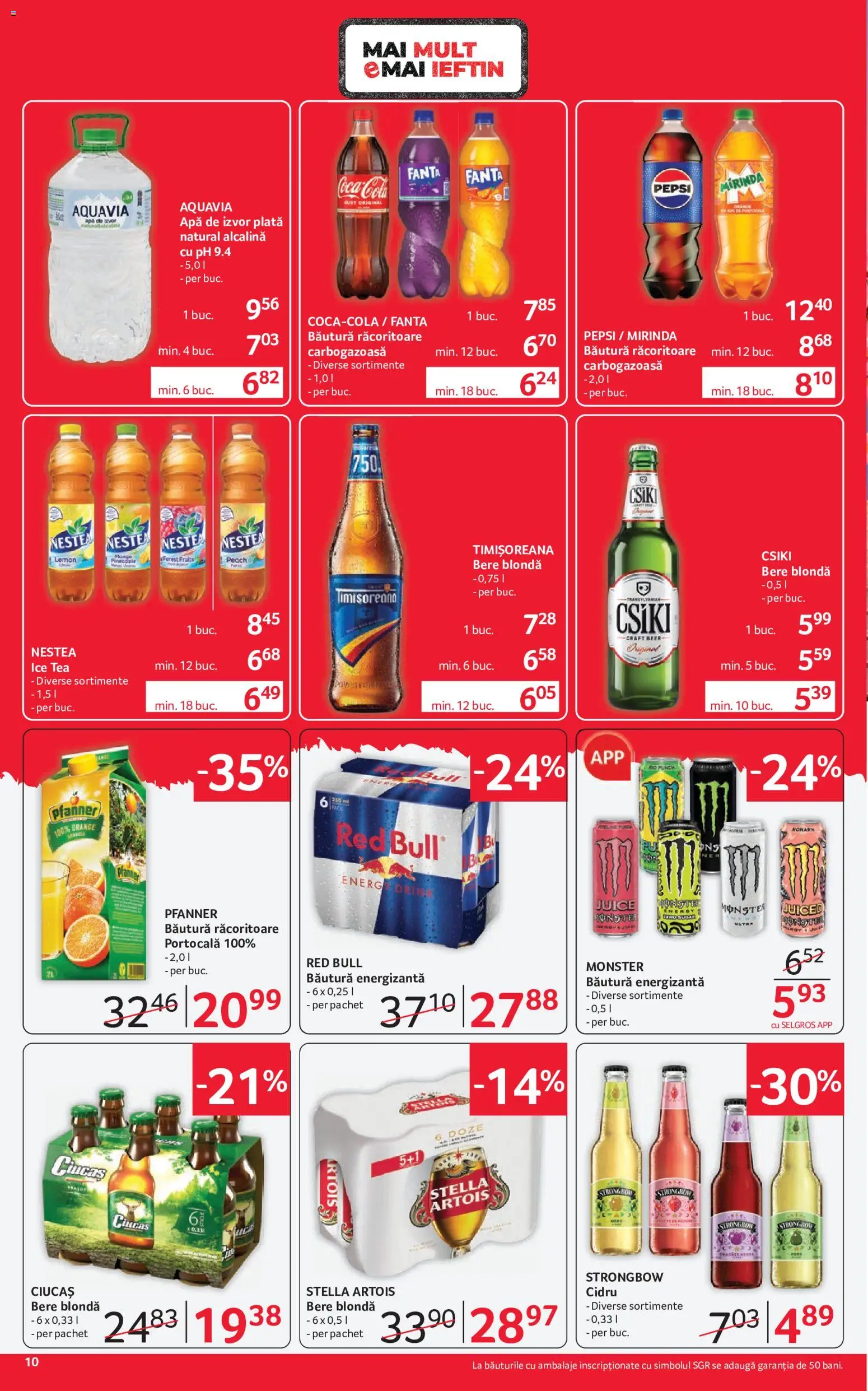 Noul catalog Selgros – valabil de la 24.07.2026 | Pagină: 10 | Produse: Amerikan servis, Băutură energizantă, Ice tea, Apă