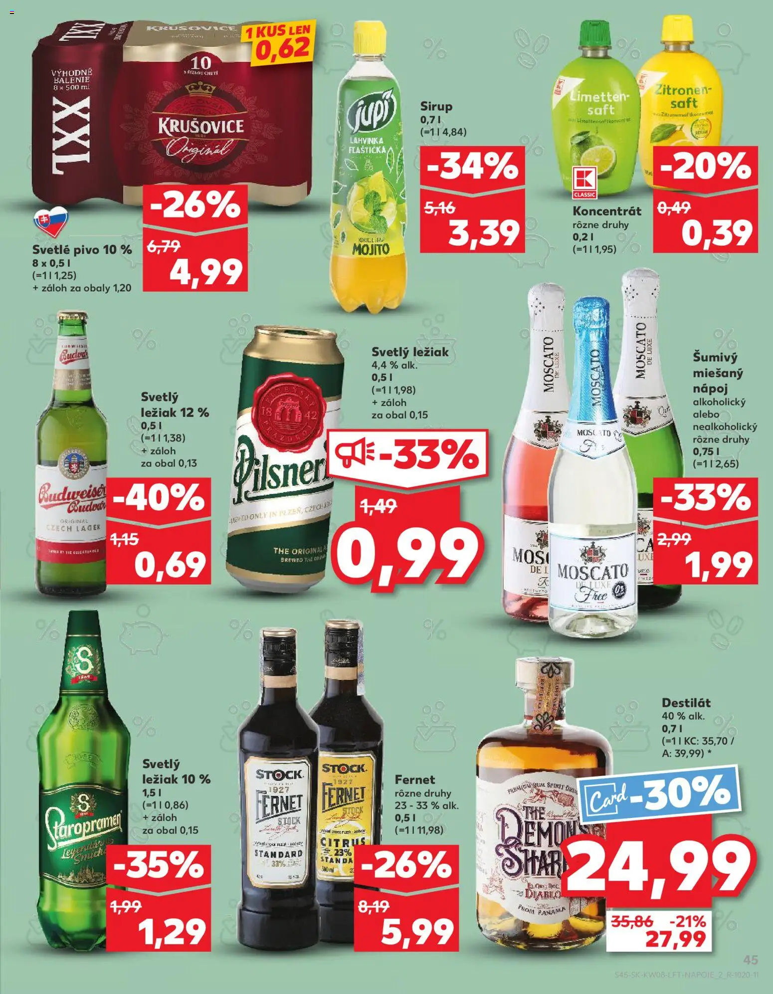 Kaufland SK akciós ujság - amely érvényes a következő dátumtól: 2026.02.19. | Oldal: 45 | Termékek: Budweiser, Krusovice