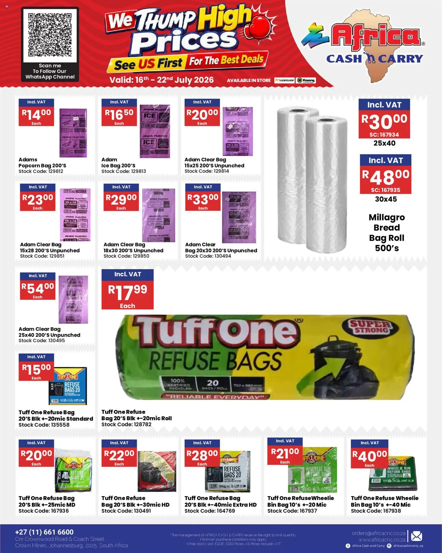 New Africa Cash & Carry catalogue – valid from 16/07/2026 | Page: 50 | Products: Socks, Bag, Bread, Refuse bags
