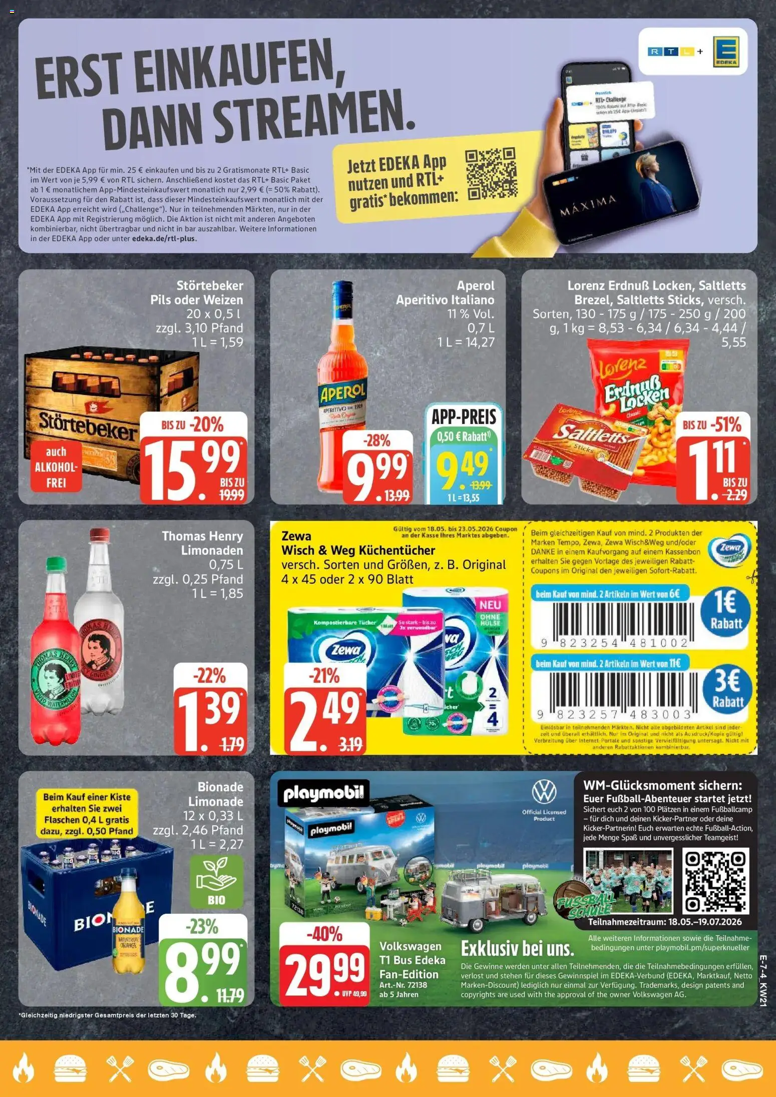 Edeka Prospekt Stralsund – gültig ab 17.05.2026 | Seite: 7 | Produkte: Pils, Zewa, Bionade, Fußball