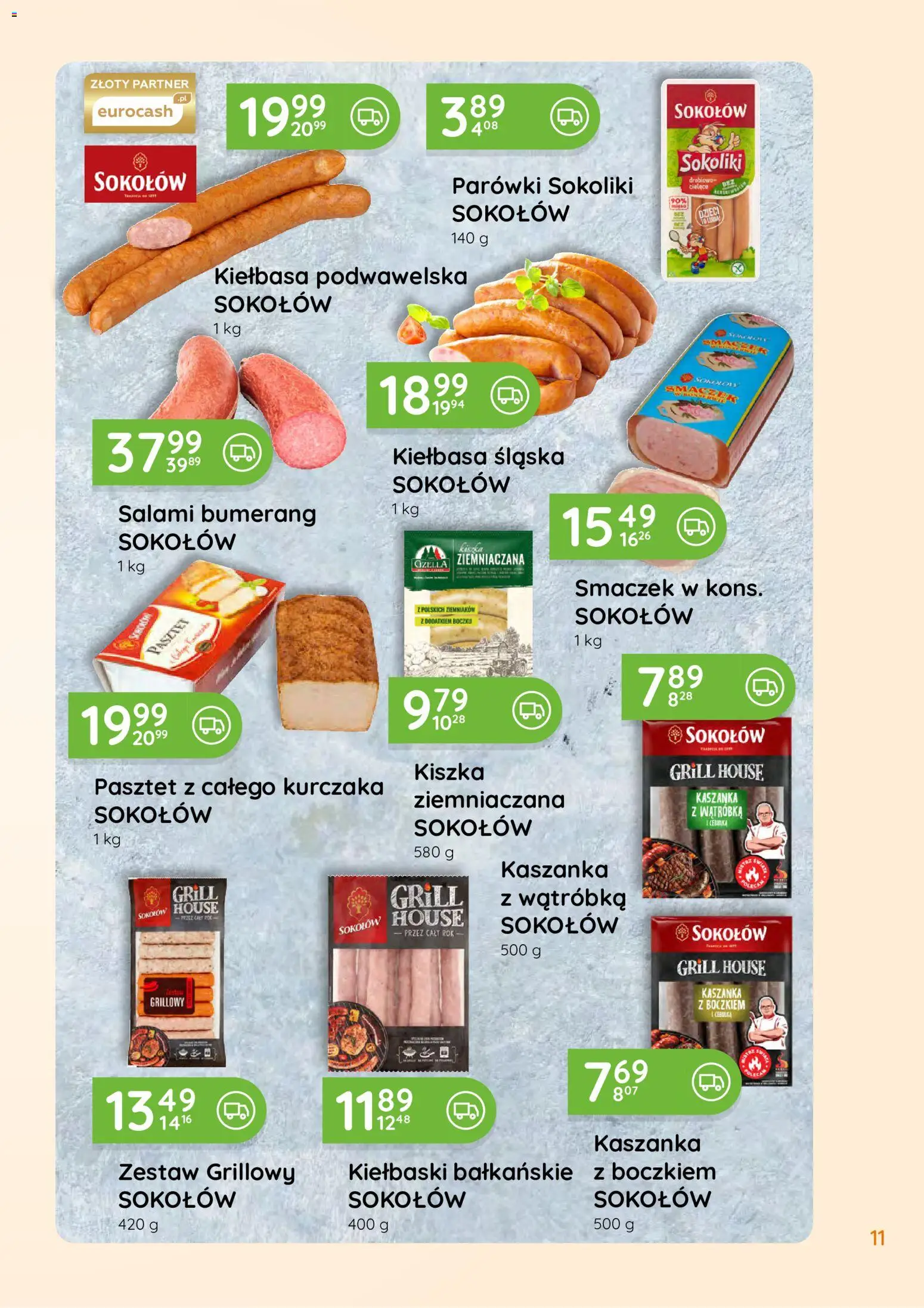 Eurocash gazetka - Oferta Handlowa od 01.06.2026 | Strona: 11 | Produkty: Kaszanka, Kiełbaski, Kiełbasa śląska, Kiełbasa podwawelska
