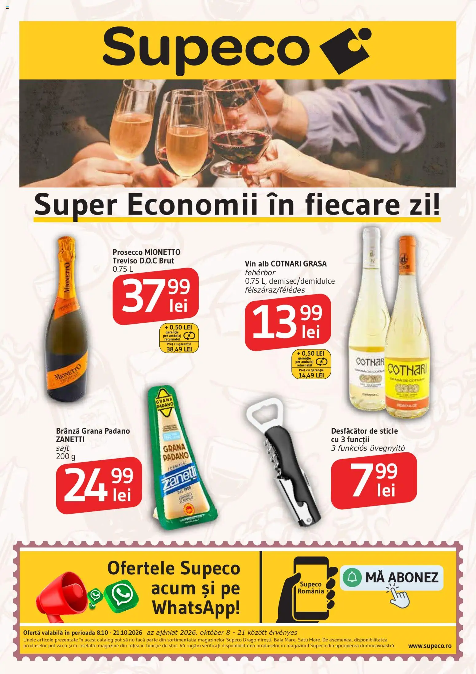 Noul catalog Supeco – valabil de la 08.10.2026 | Pagină: 1 | Produse: Vin alb, Prosecco, Brânză, Vin