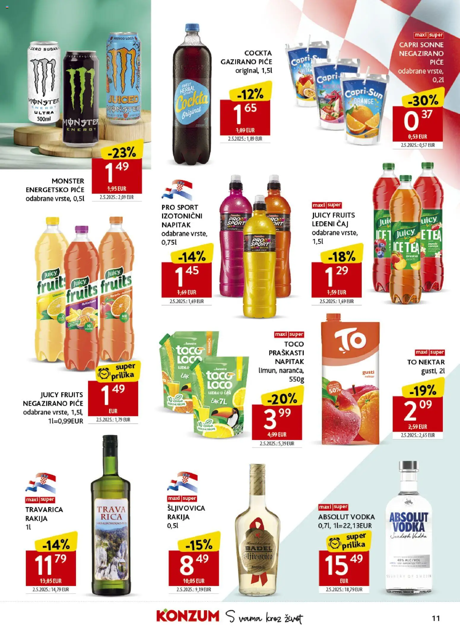 Konzum HR akciós ujság - amely érvényes a következő dátumtól: 17.06.2026 | Oldal: 11 | Termékek: Absolut vodka, Tea, Vodka, Mangó