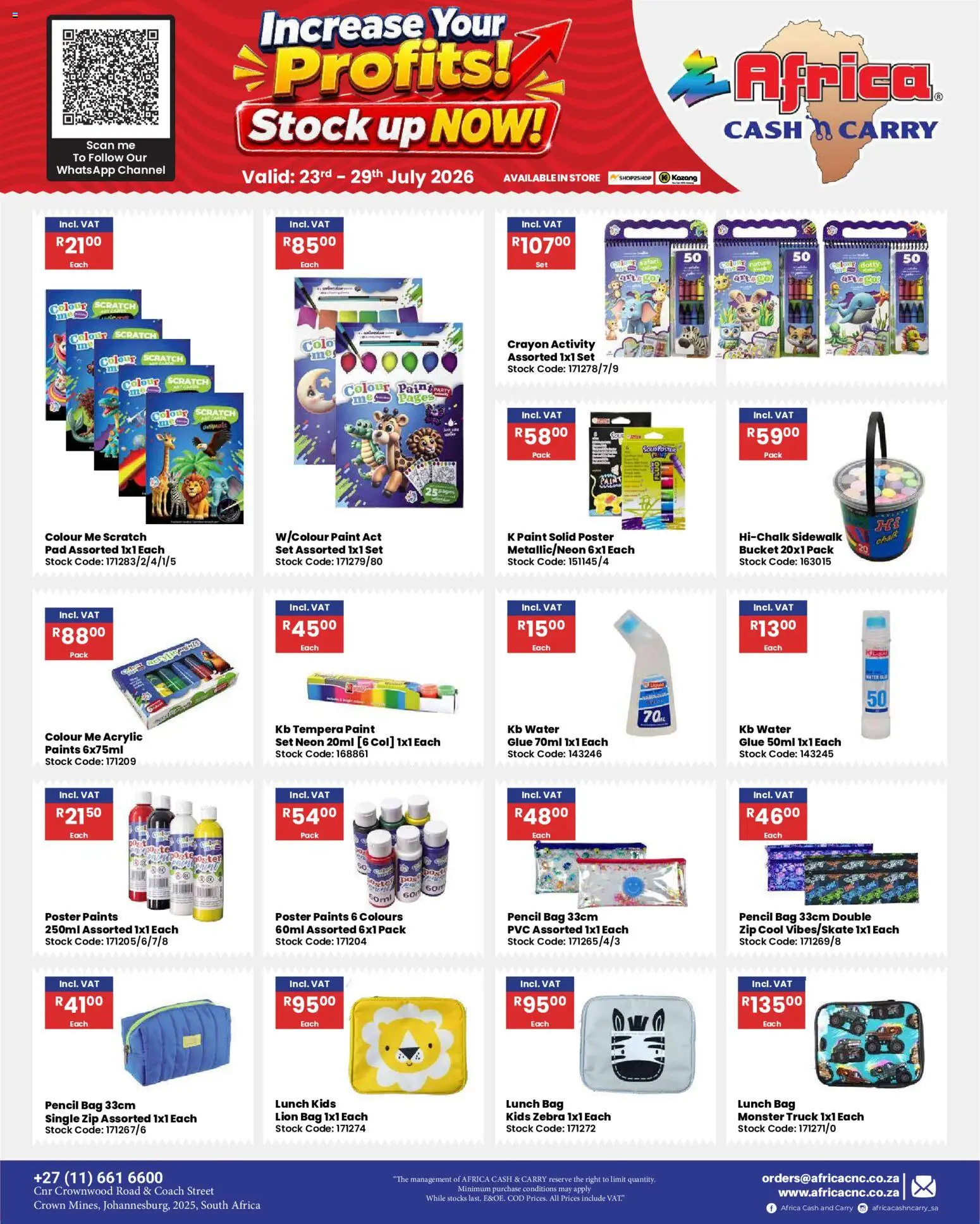 New Africa Cash & Carry catalogue – valid from 23/07/2026 | Page: 58 | Products: Pencil, Paint, Stock, Water