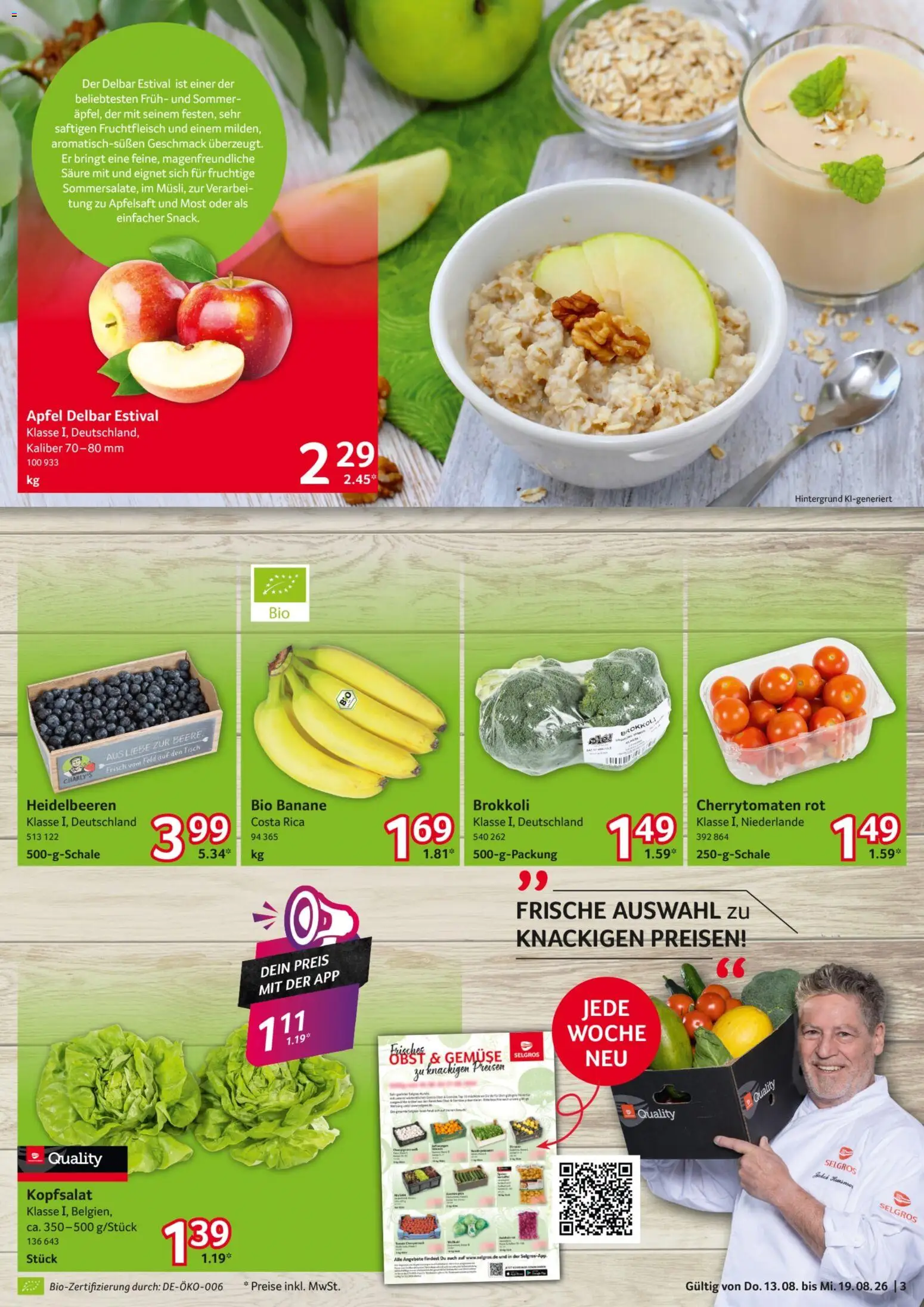 Selgros Prospekt – gültig ab 13.08.2026 | Seite: 3 | Produkte: Äpfel, Apfelsaft, Heidelbeeren, Brokkoli
