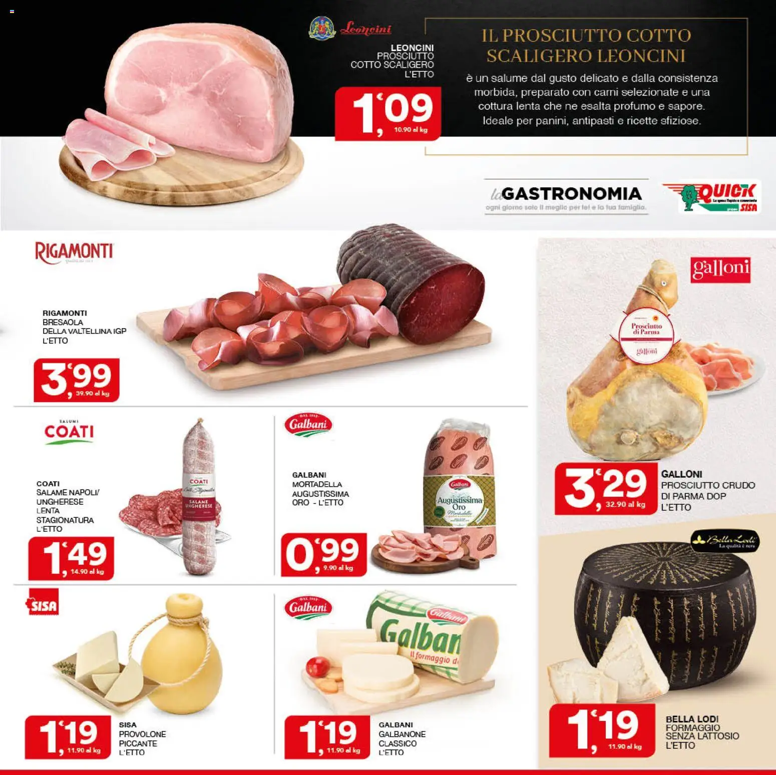 Volantino SISA del 08/10/2026 | Pagina: 3 | Prodotti: Prosciutto Crudo, Prosciutto di Parma, Formaggio senza lattosio, Mortadella