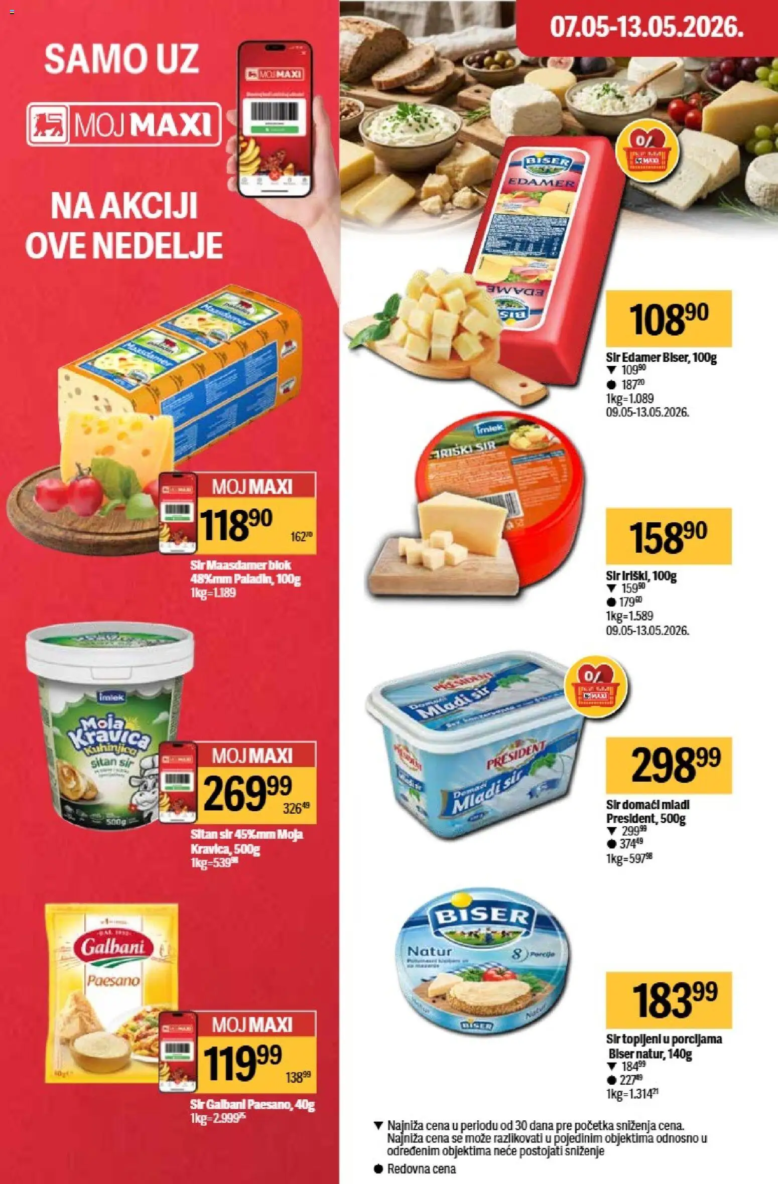 Maxi katalog - važi od 07.05.2026 | Strana: 16 | Proizvode: Sitan sir, Mladi sir, Edamer, Sir