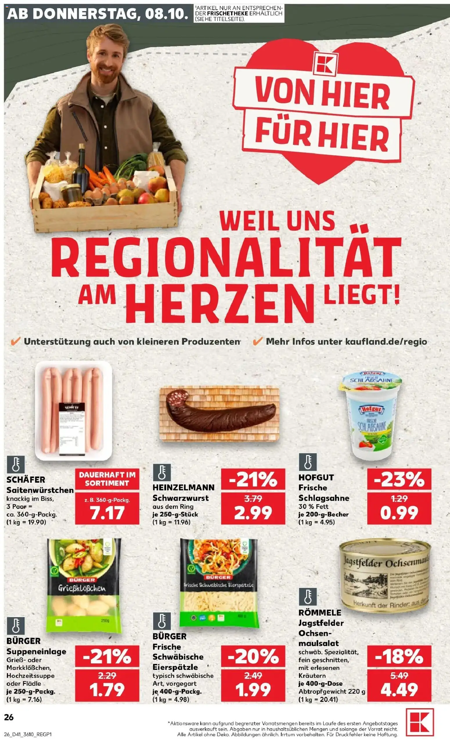 Prospekt Kaufland ab 08.10.2026 » Angebote Online zum Blättern | Seite: 26 | Produkte: Grieß, Schlagsahne, Burger