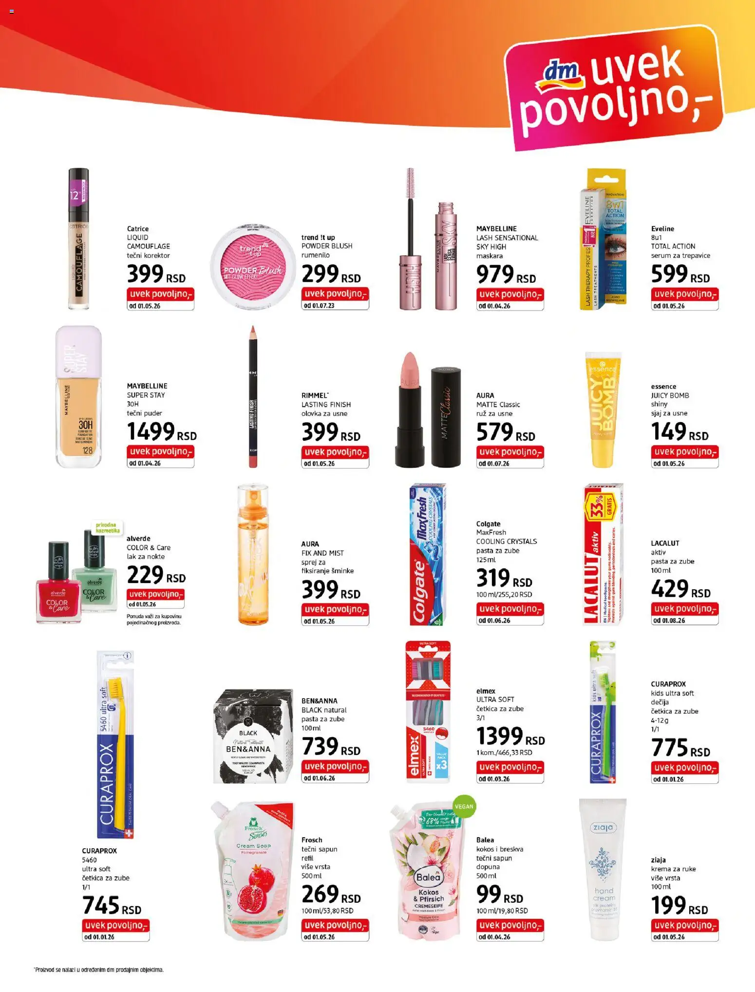 DM Drogerie katalog - važi od 16.08.2026 | Strana: 3 | Proizvode: Tečni puder, Maskara, Sjaj za usne, Pasta za zube