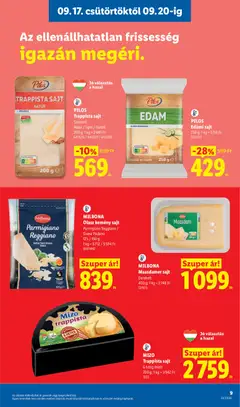 MILBONA Olasz kemény sajt Parmigiano Reggiano / Grana Padano, 125 g / 150 g; 1 kg = 6712 / 5594 Ft - amely érvényes a következő dátumtól: 2026.09.17. | Oldal: 9