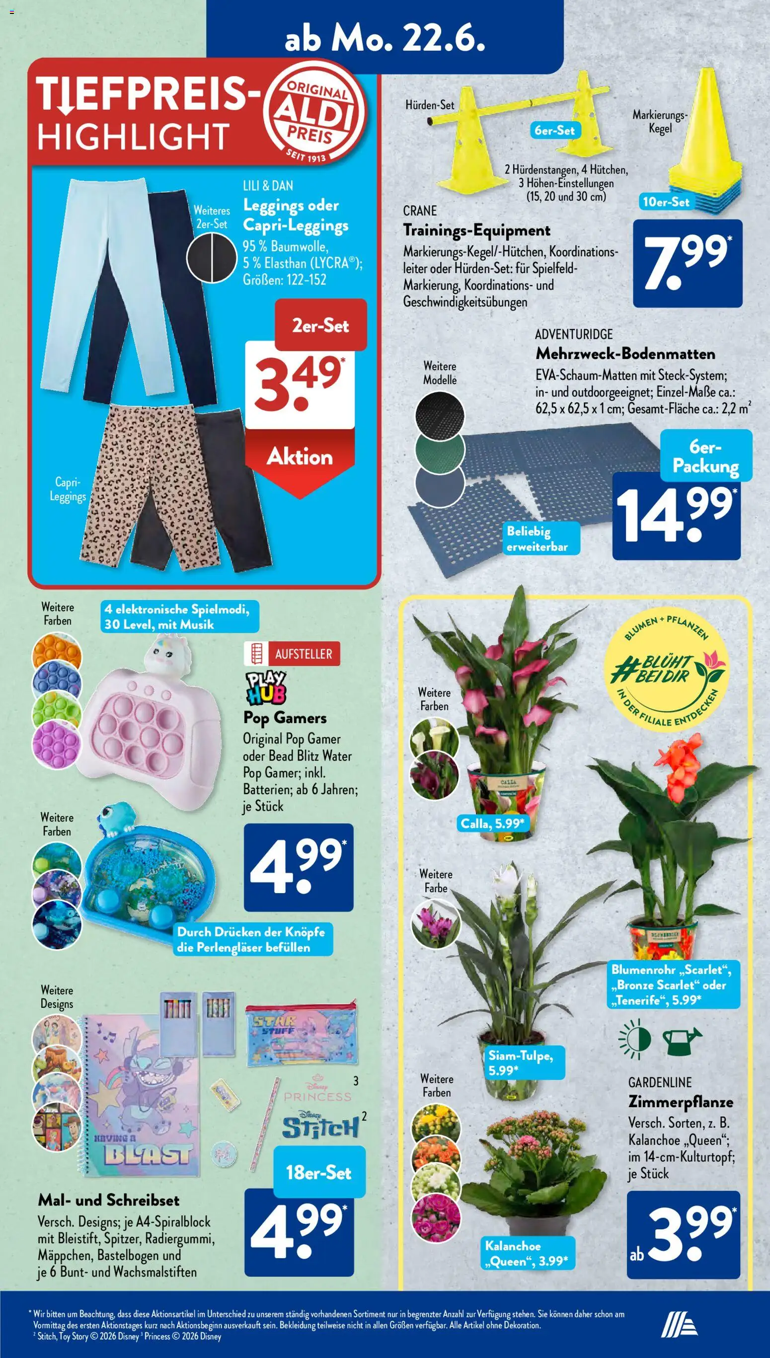 Aldi Süd Prospekt – gültig ab 22.06.2026 | Seite: 4 | Produkte: Blumen, Bekleidung, Leggings