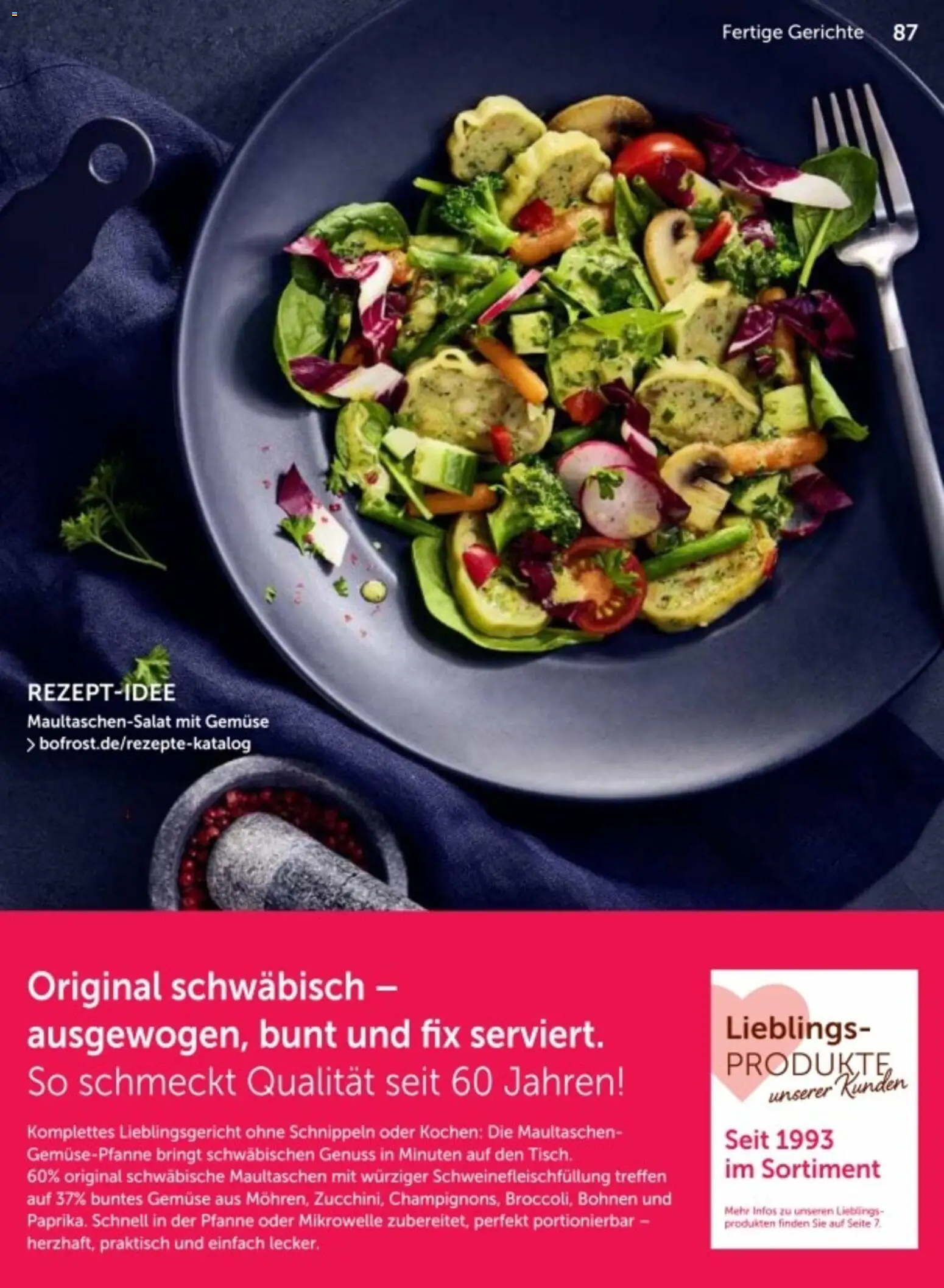 Bofrost Katalog – gültig ab 06.03.2026 | Seite: 87 | Produkte: Mikrowelle, Gemüse, Gerichte, Maultaschen