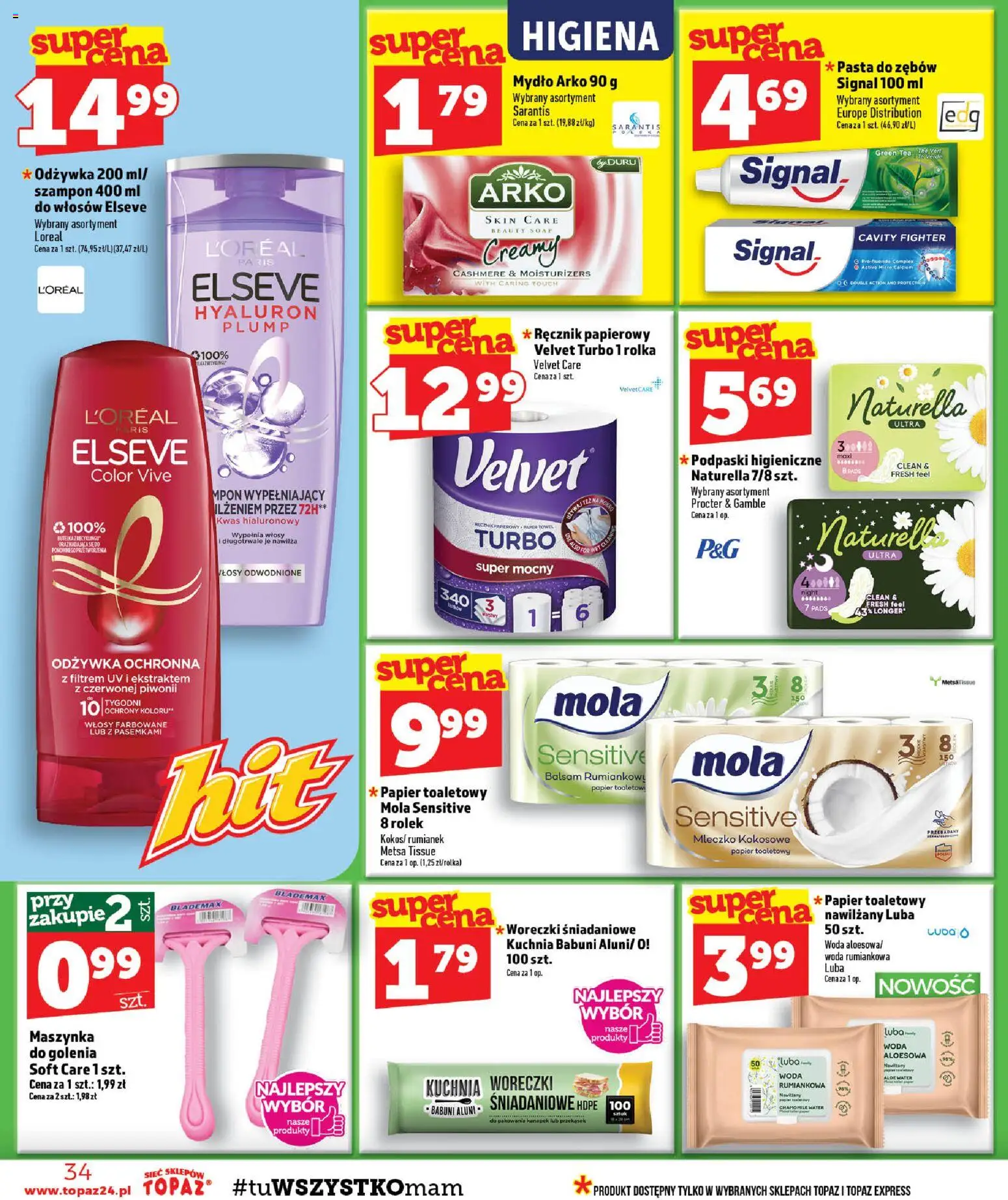 Topaz gazetka - MAZ od 20.08.2026 | Strona: 34 | Produkty: Papier toaletowy, Odżywka, Mydło, Ręcznik papierowy