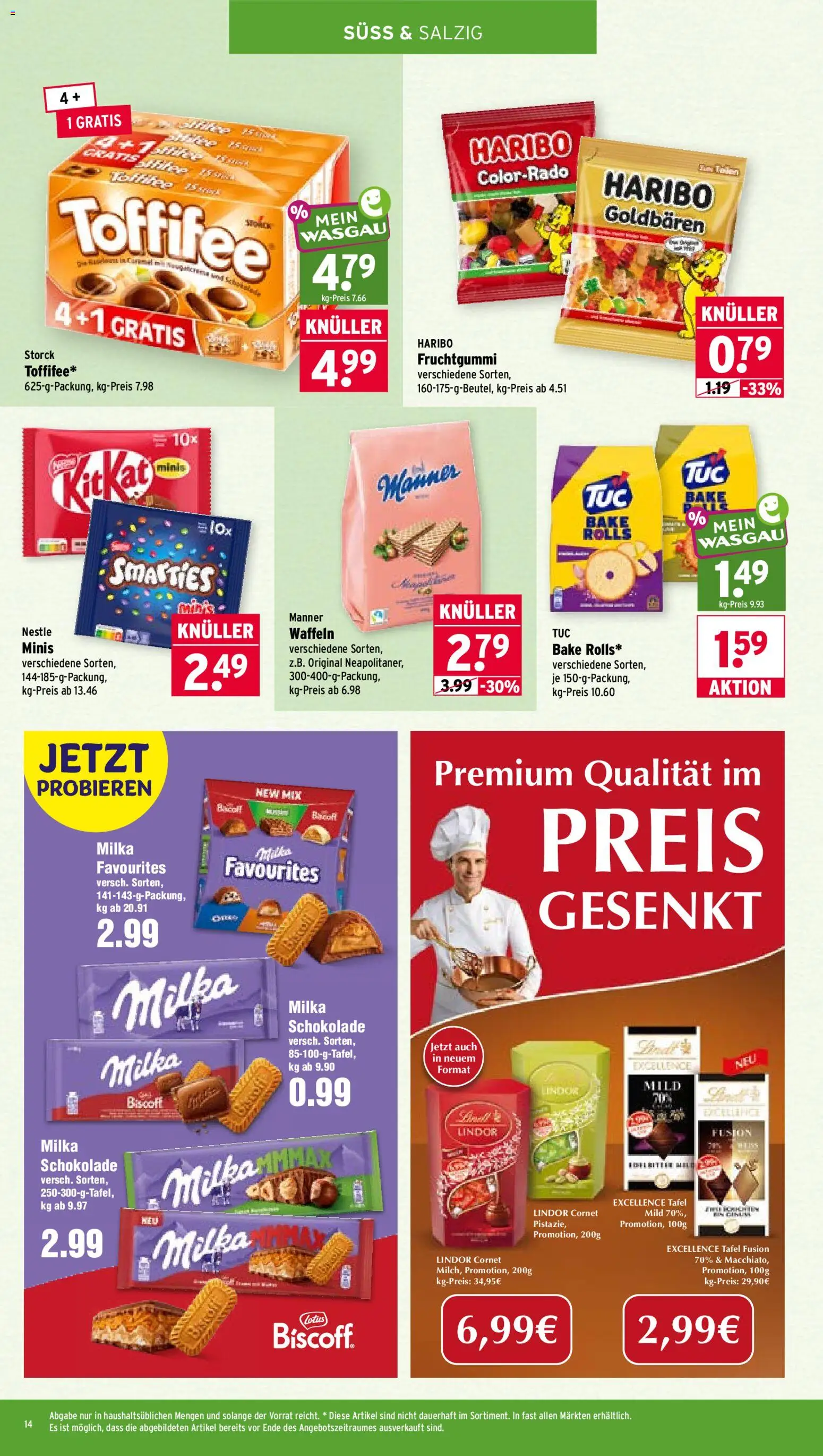 Wasgau Prospekt – gültig ab 05.10.2026 | Seite: 14 | Produkte: Haribo, Milka schokolade, Waffeln, Toffifee